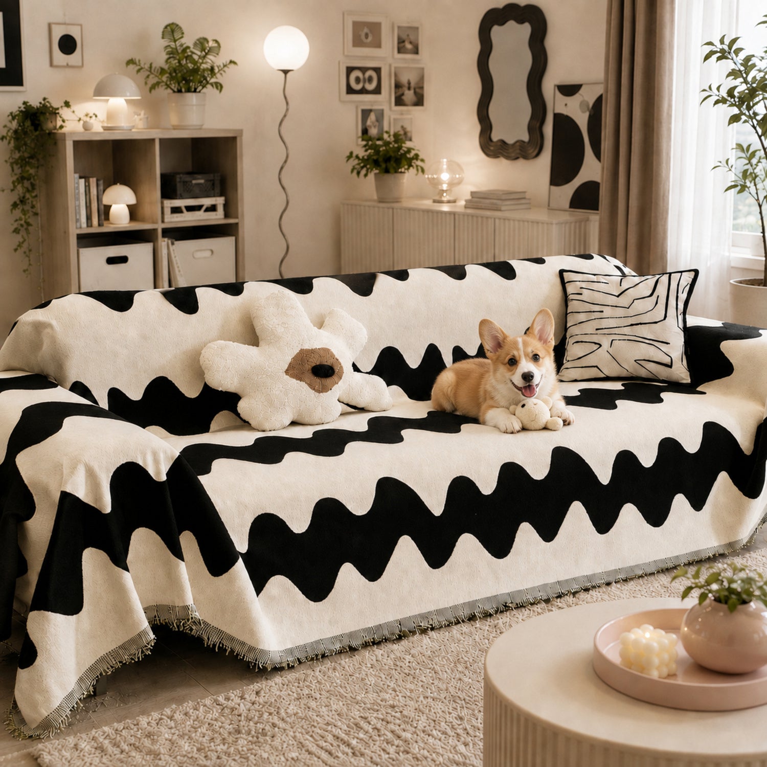 Black Ocean Chenille Sofa Throw | Non-Slip Scratch-Resistant Sofa Protector