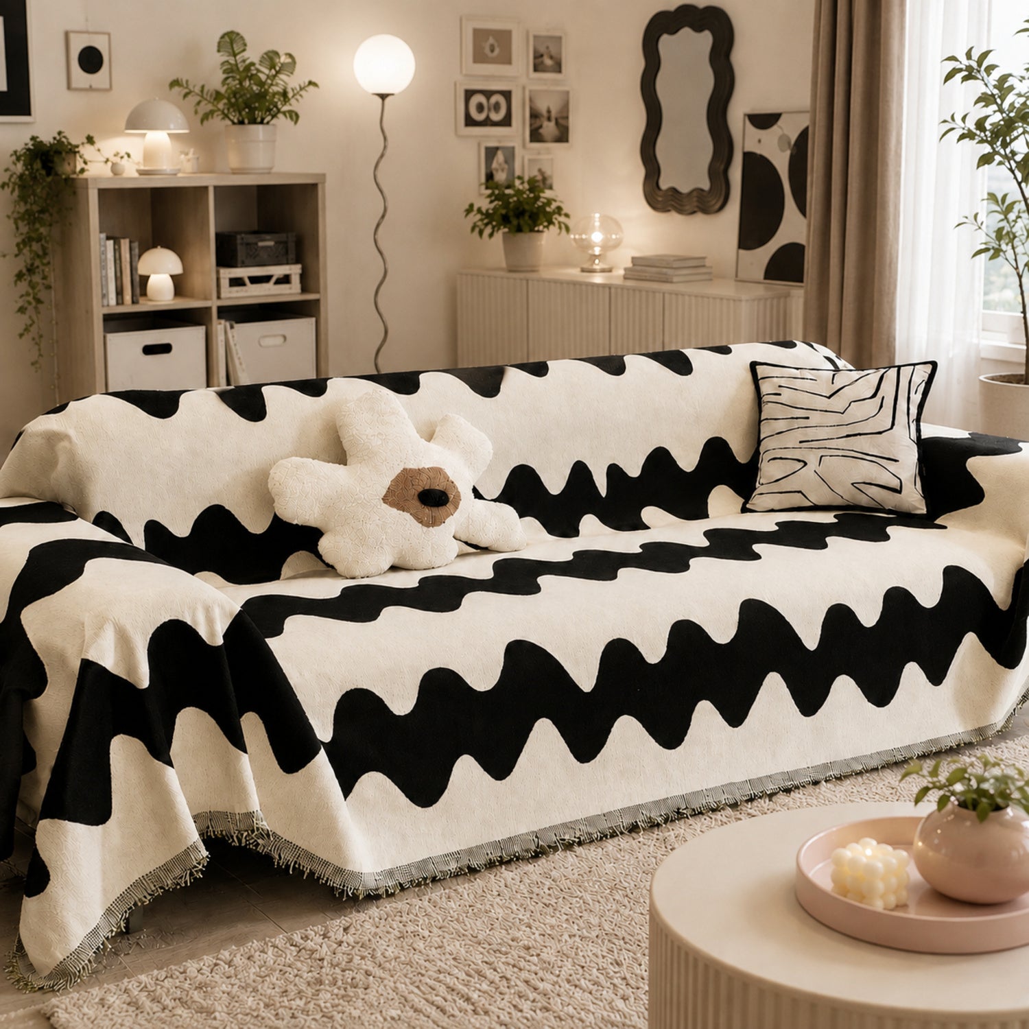 Black Ocean Chenille Sofa Throw | Non-Slip Scratch-Resistant Sofa Protector
