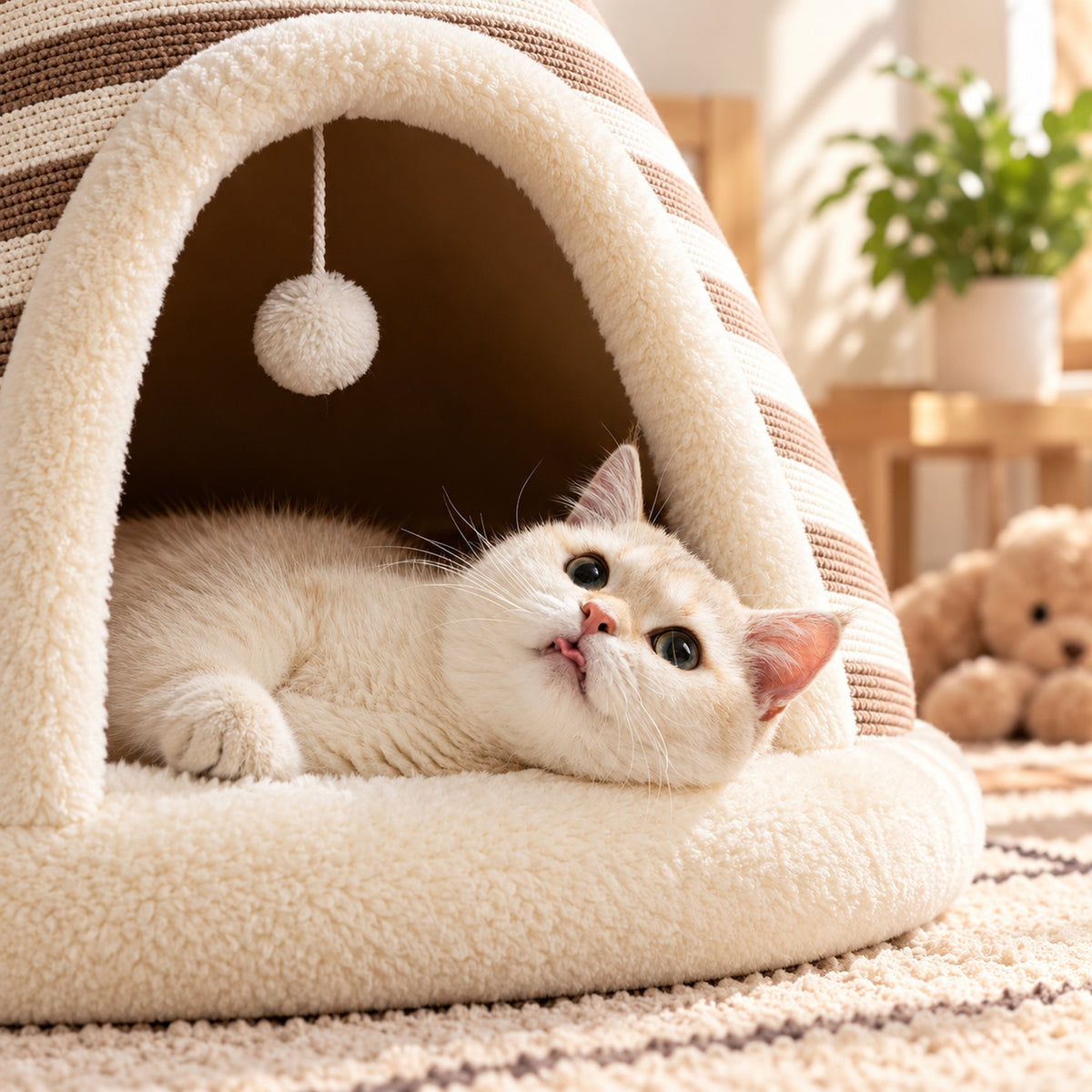 Dog Bed & Cat Bed | Striped Teepee Tent with Removable Cushion