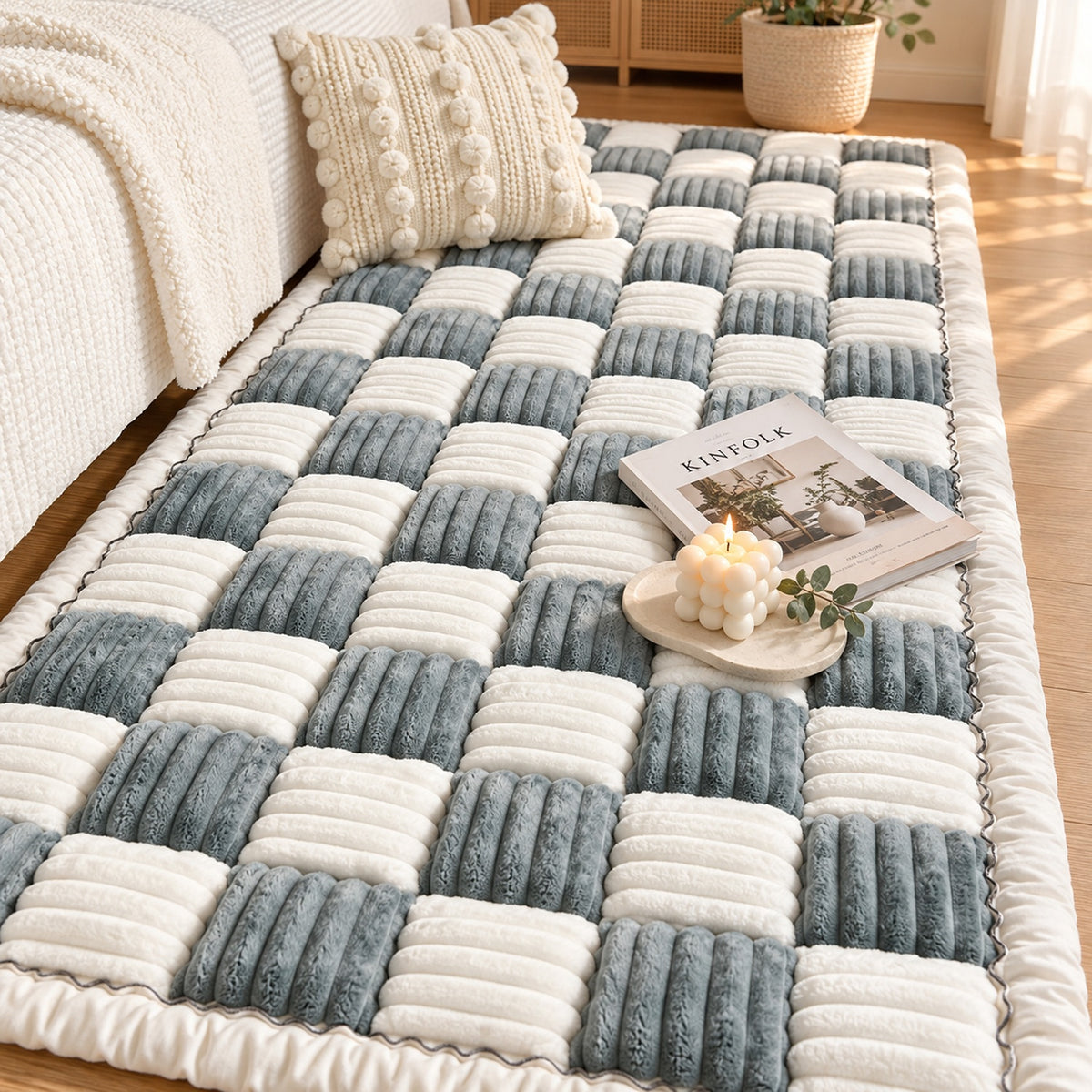 Checkerboard Sofa Cover | Non-Slip Sofa Protector | Ribbed Chenille with Soft Padding