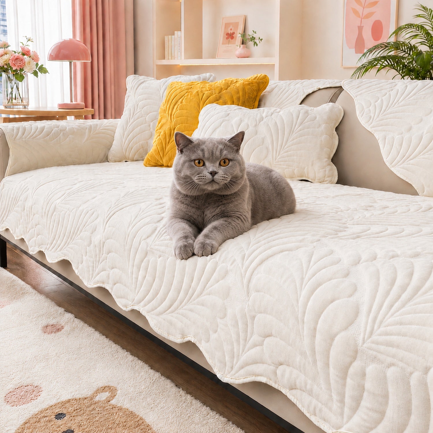 Leaf Sofa Protector | Non-Slip & Scratch-Resistant | Soft Plush Fleece
