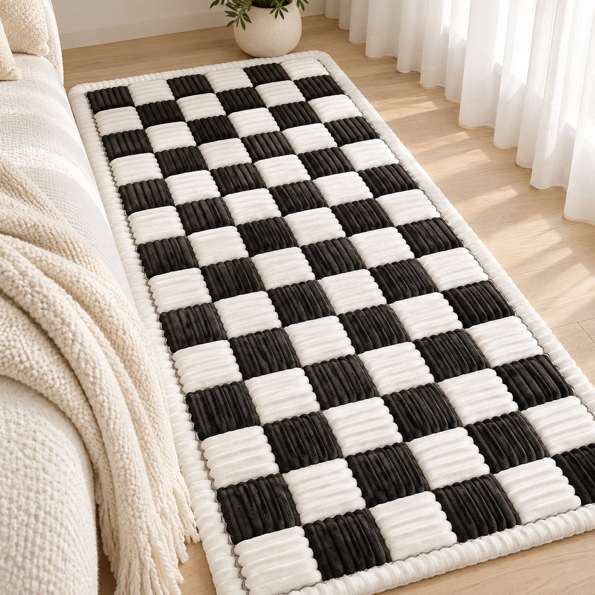 Checkerboard Sofa Cover | Non-Slip Sofa Protector | Ribbed Chenille with Soft Padding