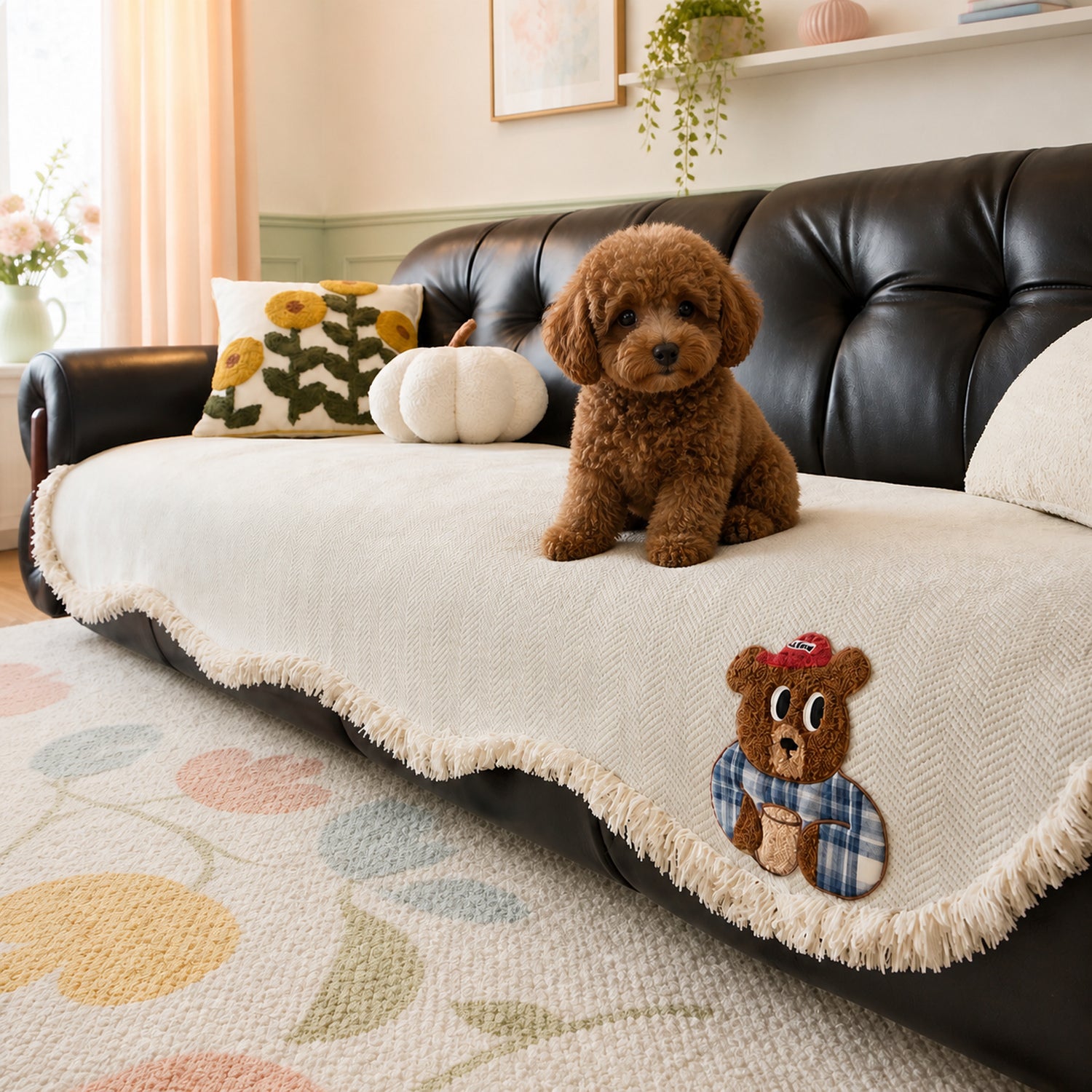 Little Bear Sofa Cover | Chenille Non-Slip Sofa Protector | Machine Washable