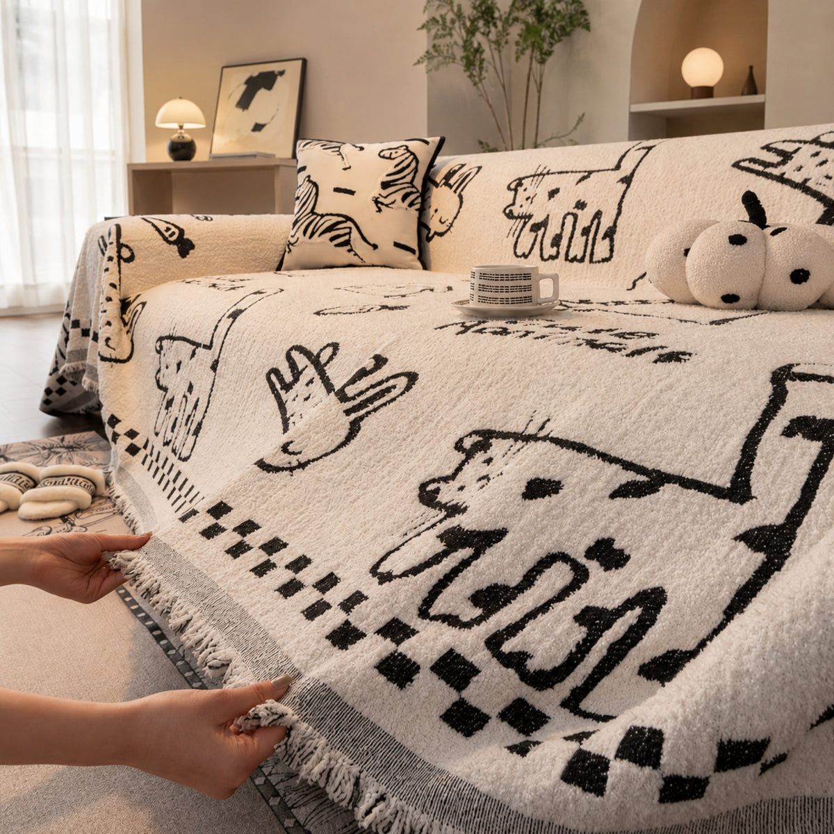 Doodle Cats Sofa Throw | Soft Plush Fabric | Machine-Washable All-Season Sofa Protector