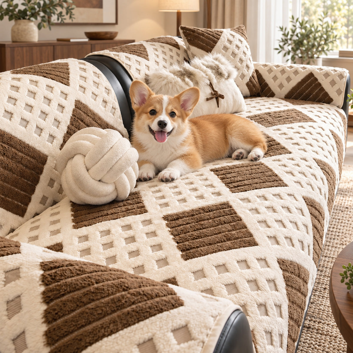 Waffle Sofa Cover | Thick Plush | Non-Slip, Machine-Washable Sofa Protector