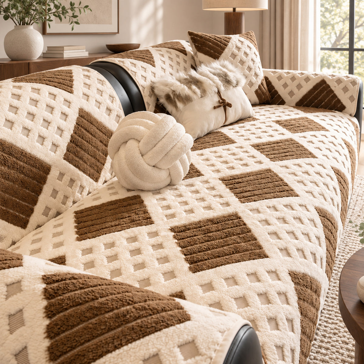 Waffle Sofa Cover | Thick Plush | Non-Slip, Machine-Washable Sofa Protector