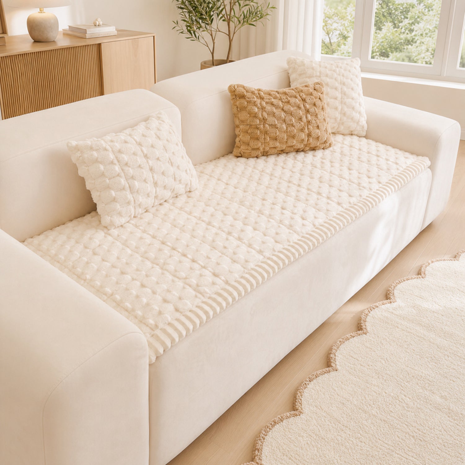 Honeycomb Plush Sofa Protector | Thick Non-Slip Washable Pet-Friendly Cover