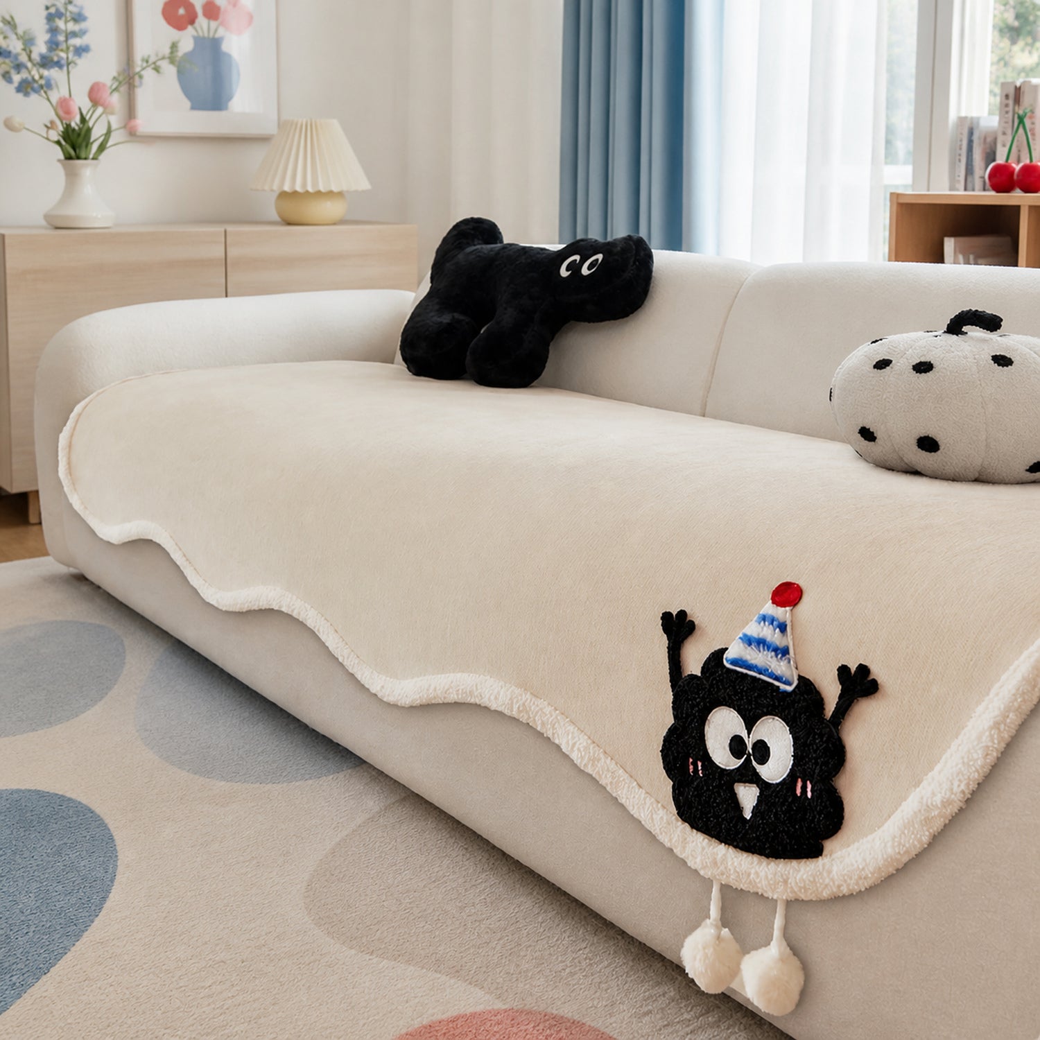 Winter Cheeky Monster Plush Sofa Cover | Warm Non-Slip Washable