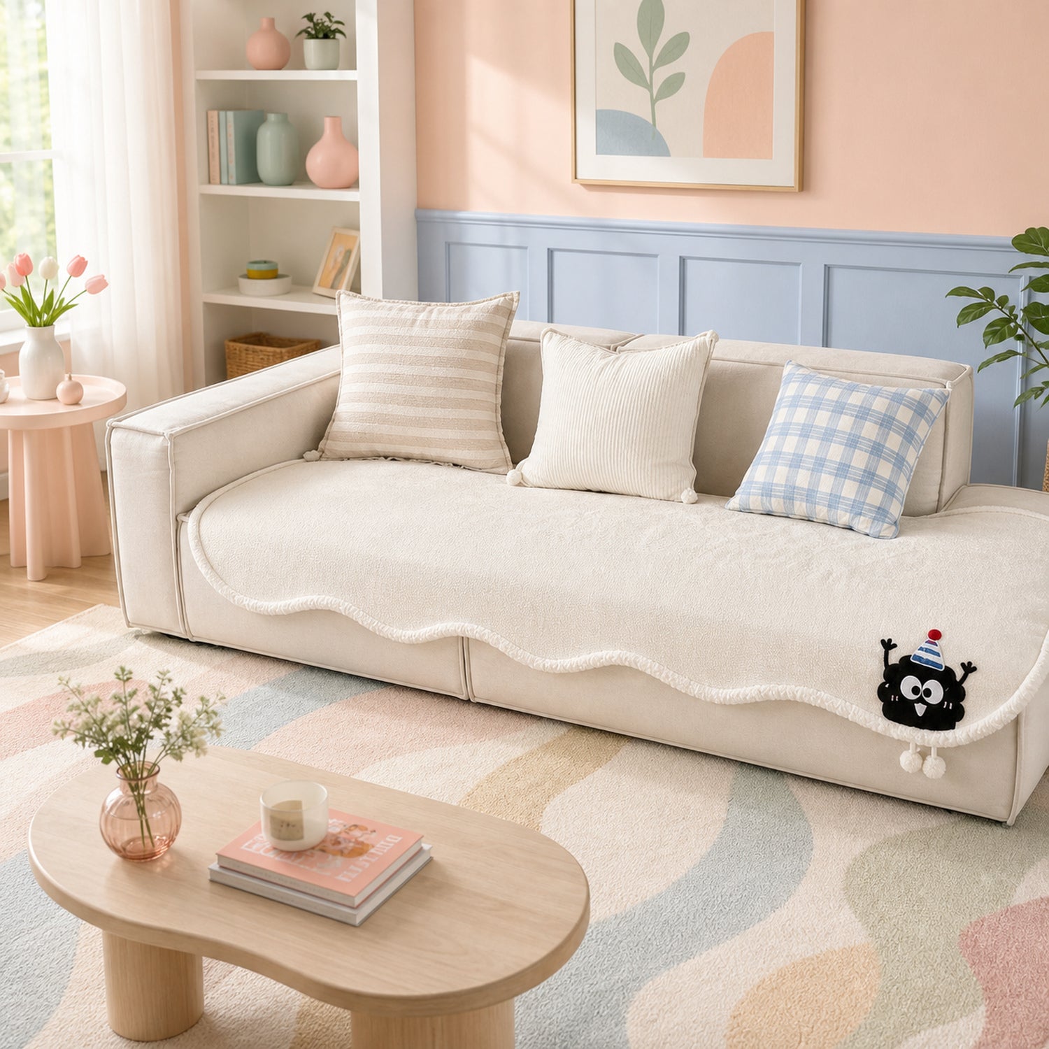 Winter Cheeky Monster Plush Sofa Cover | Warm Non-Slip Washable