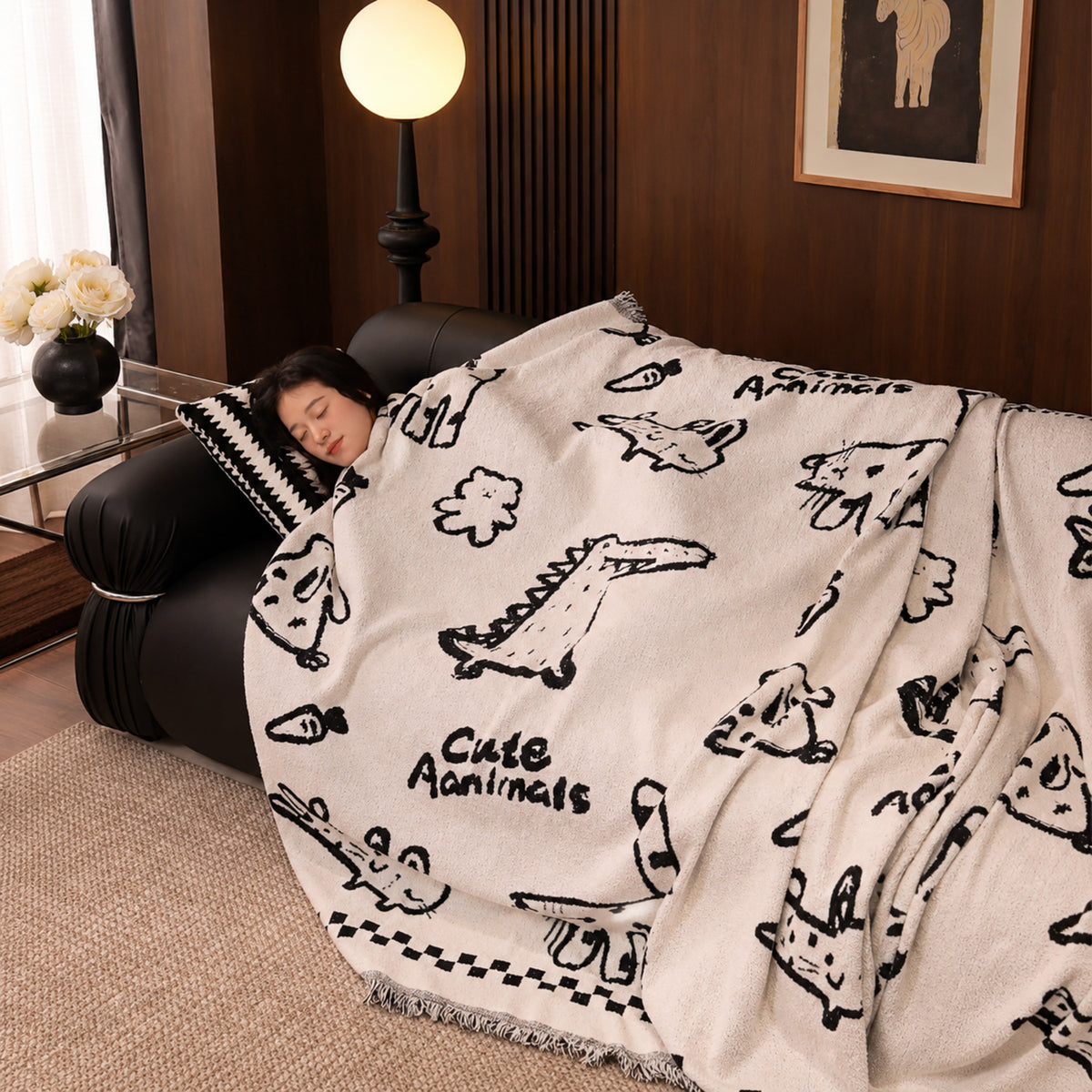Doodle Cats Sofa Throw | Soft Plush Fabric | Machine-Washable All-Season Sofa Protector