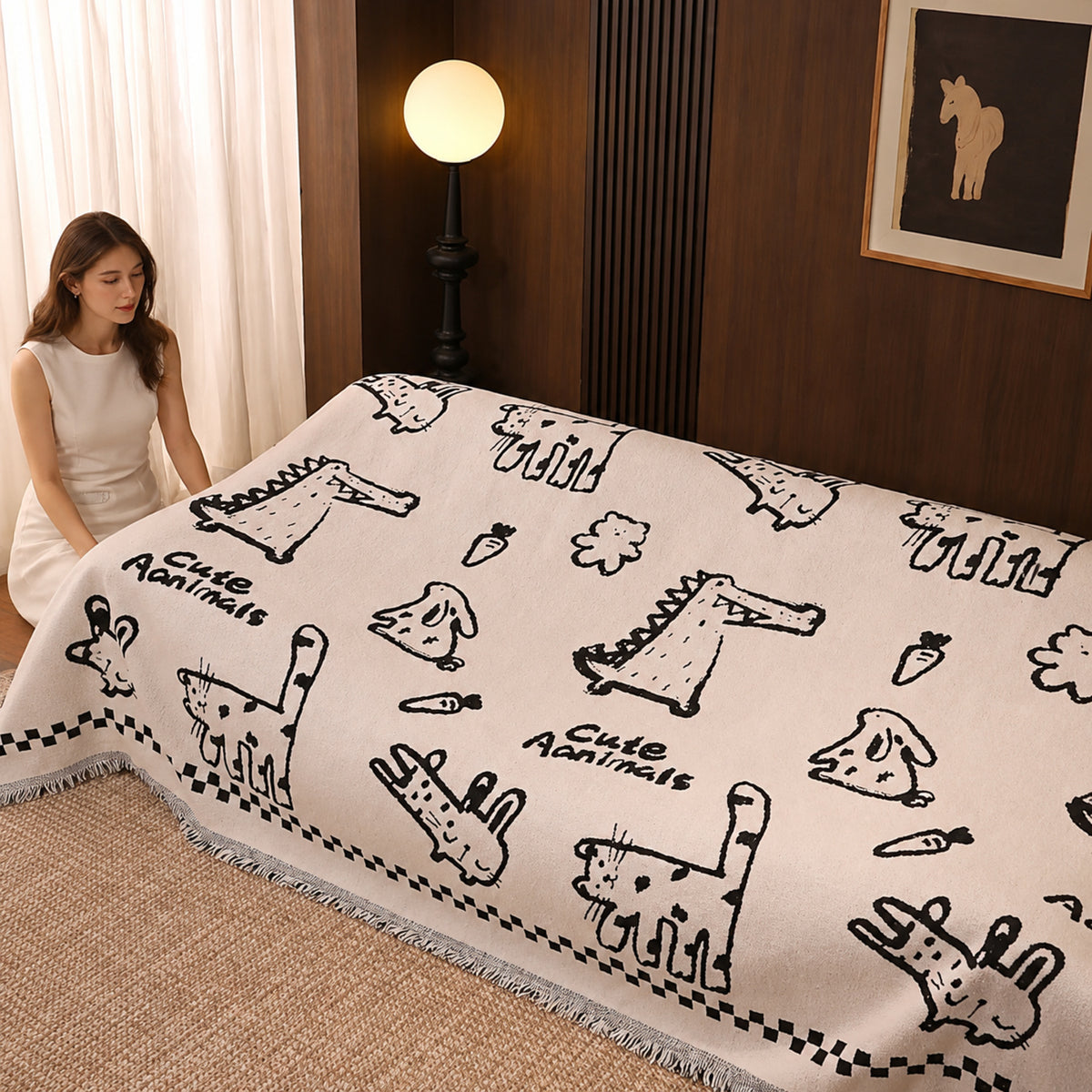 Doodle Cats Sofa Throw | Soft Plush Fabric | Machine-Washable All-Season Sofa Protector