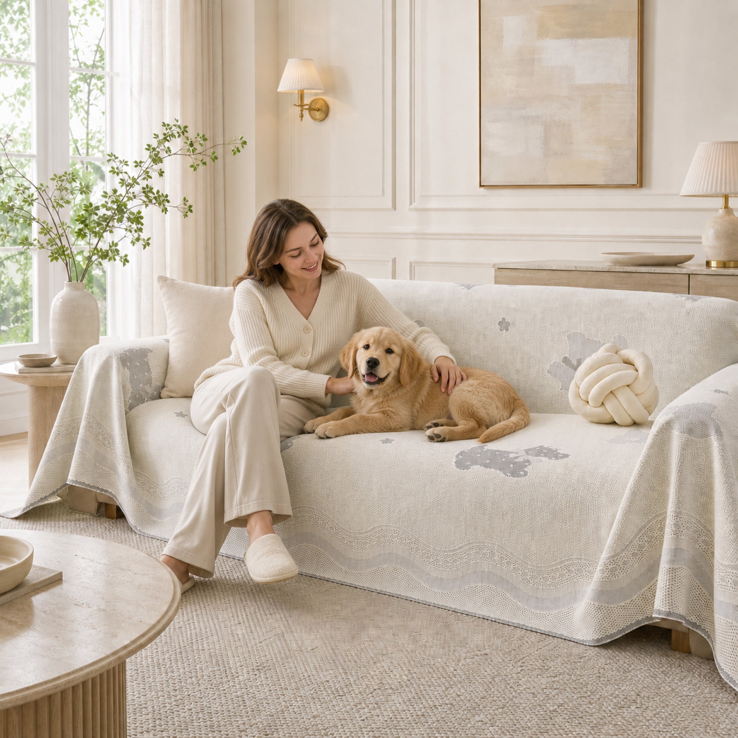 Dreamy Puppy | Cooling Sofa Cover | Breathable Fabric | Anti-Slip & Machine Washable