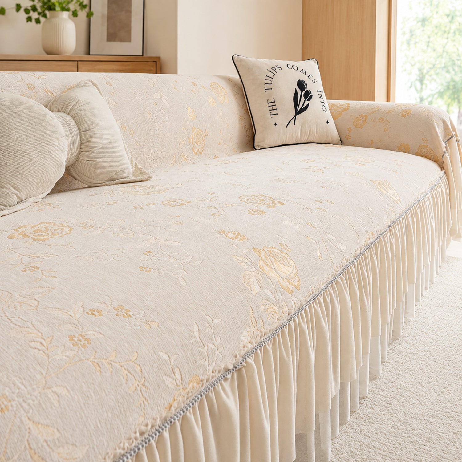 Rose Garden Sofa Throw | Floral Chenille | Machine Washable