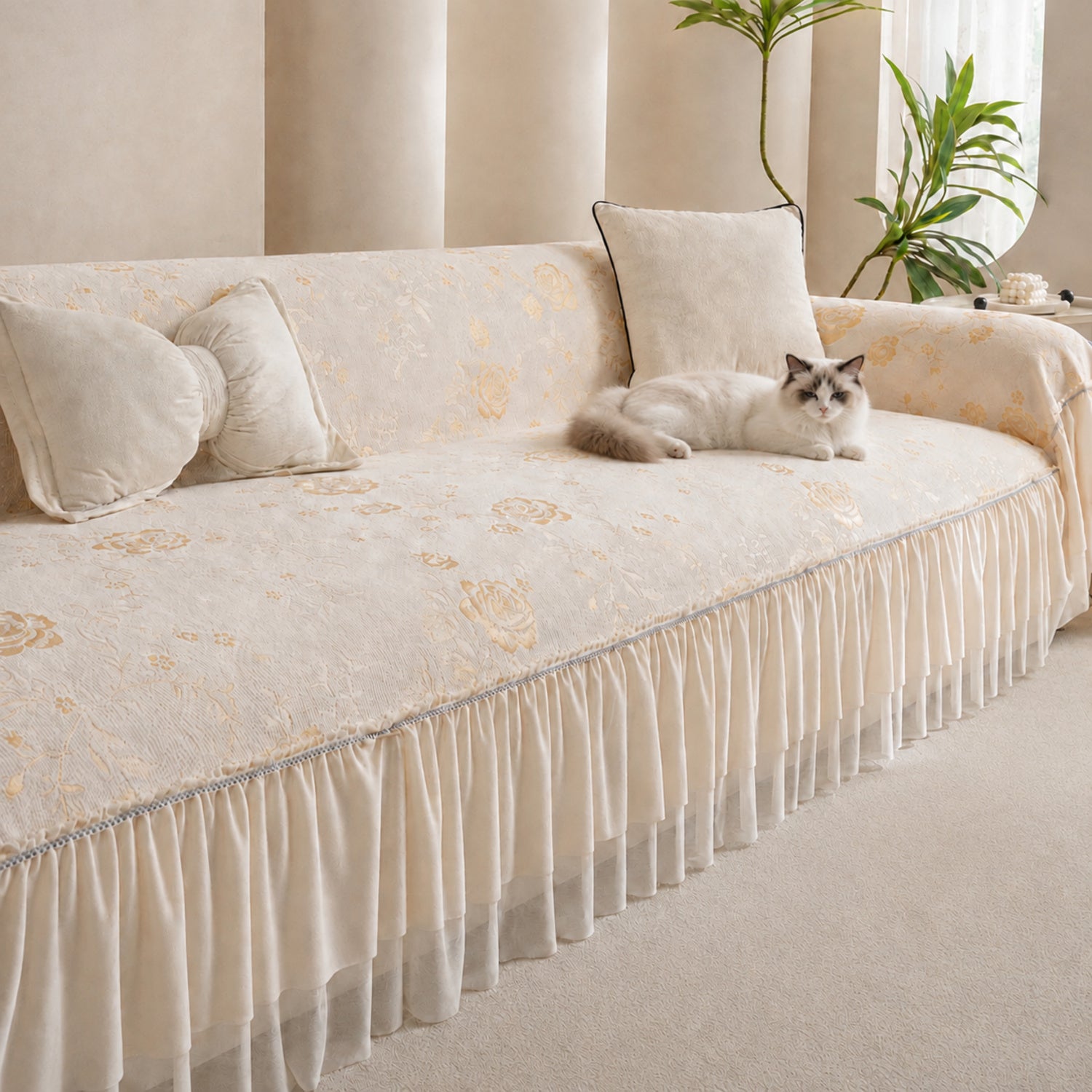 Rose Garden Sofa Throw | Floral Chenille | Machine Washable