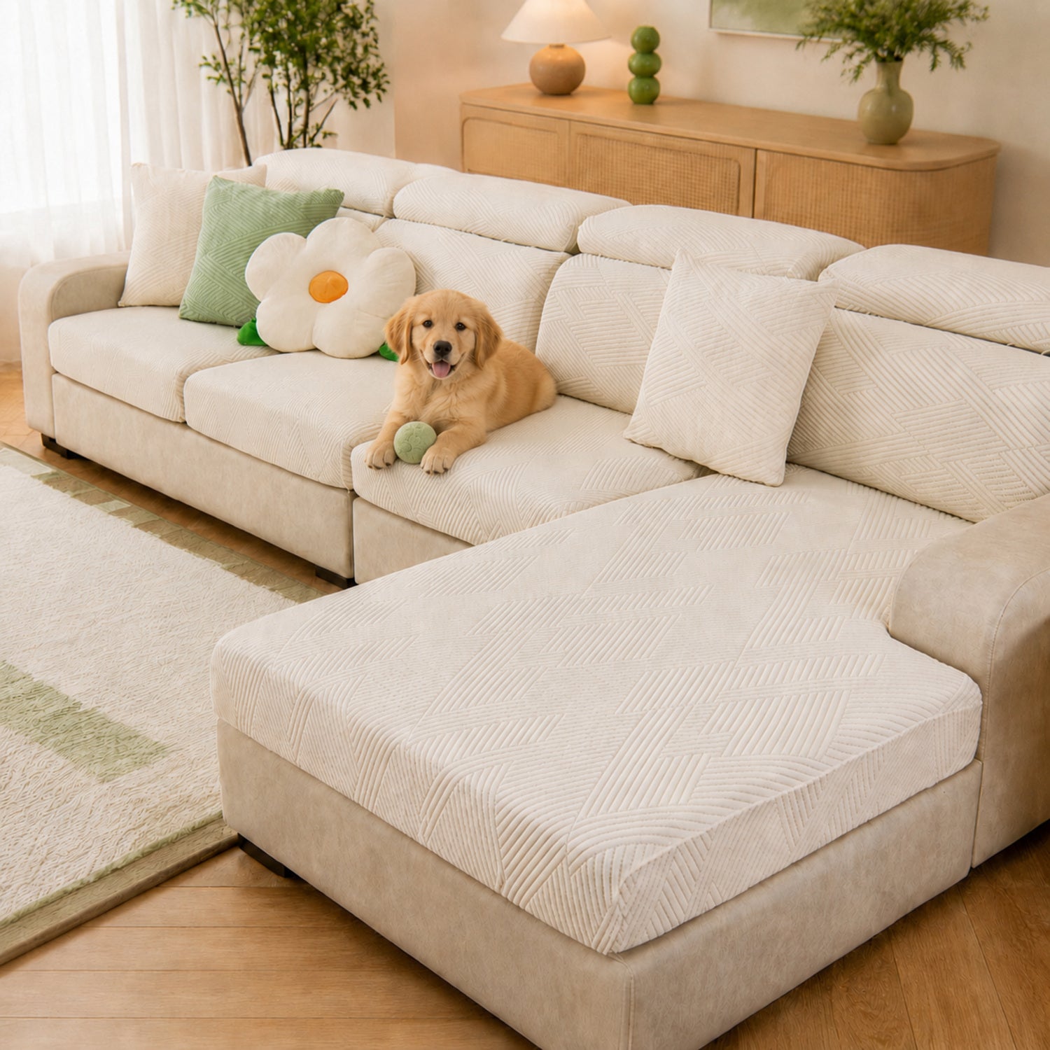 Geometric Stretch Sofa Protector | Full-Wrap Washable Cushion Cover