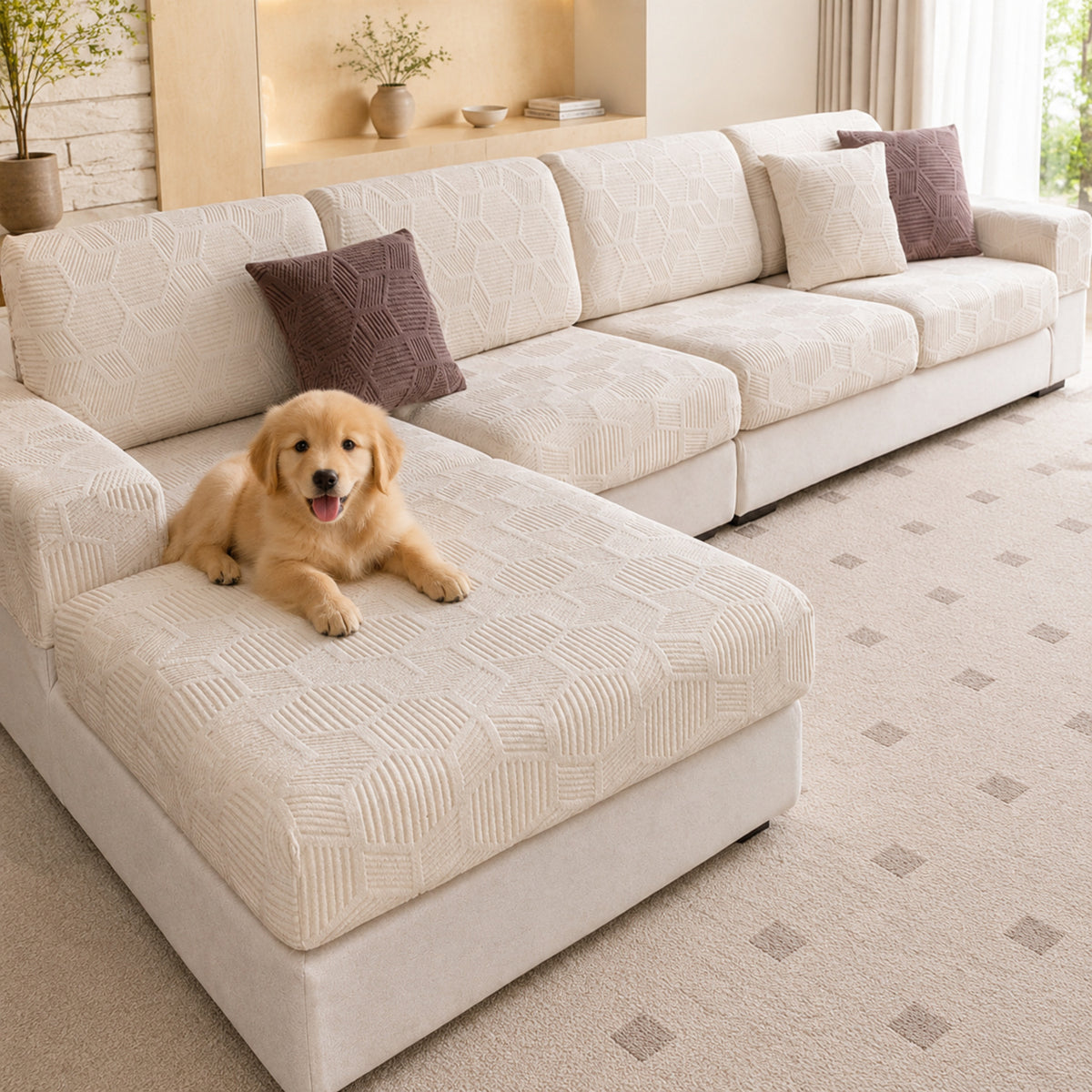 Honeycomb Stretch Sofa Protector | Water-Resistant Full-Coverage Cushion Cover
