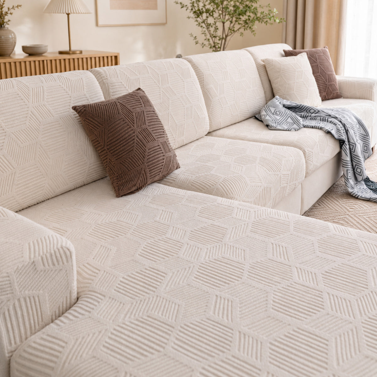 Honeycomb Stretch Sofa Protector | Water-Resistant Full-Coverage Cushion Cover