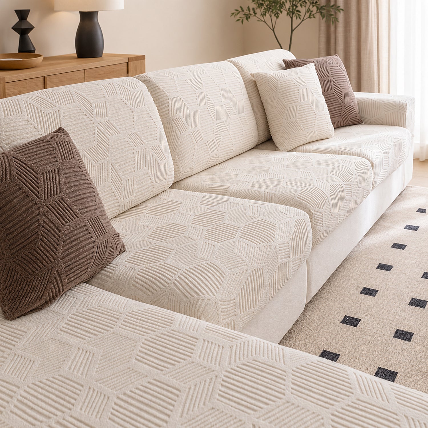 Honeycomb Stretch Sofa Protector | Water-Resistant Full-Coverage Cushion Cover