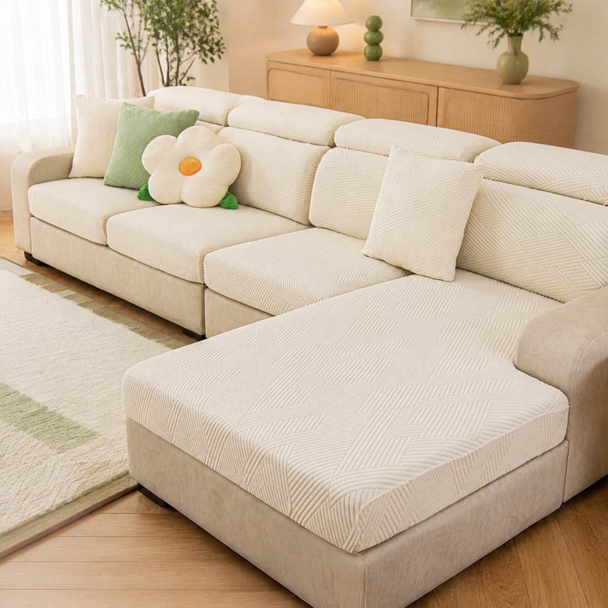 Geometric Stretch Sofa Protector | Full-Wrap Washable Cushion Cover