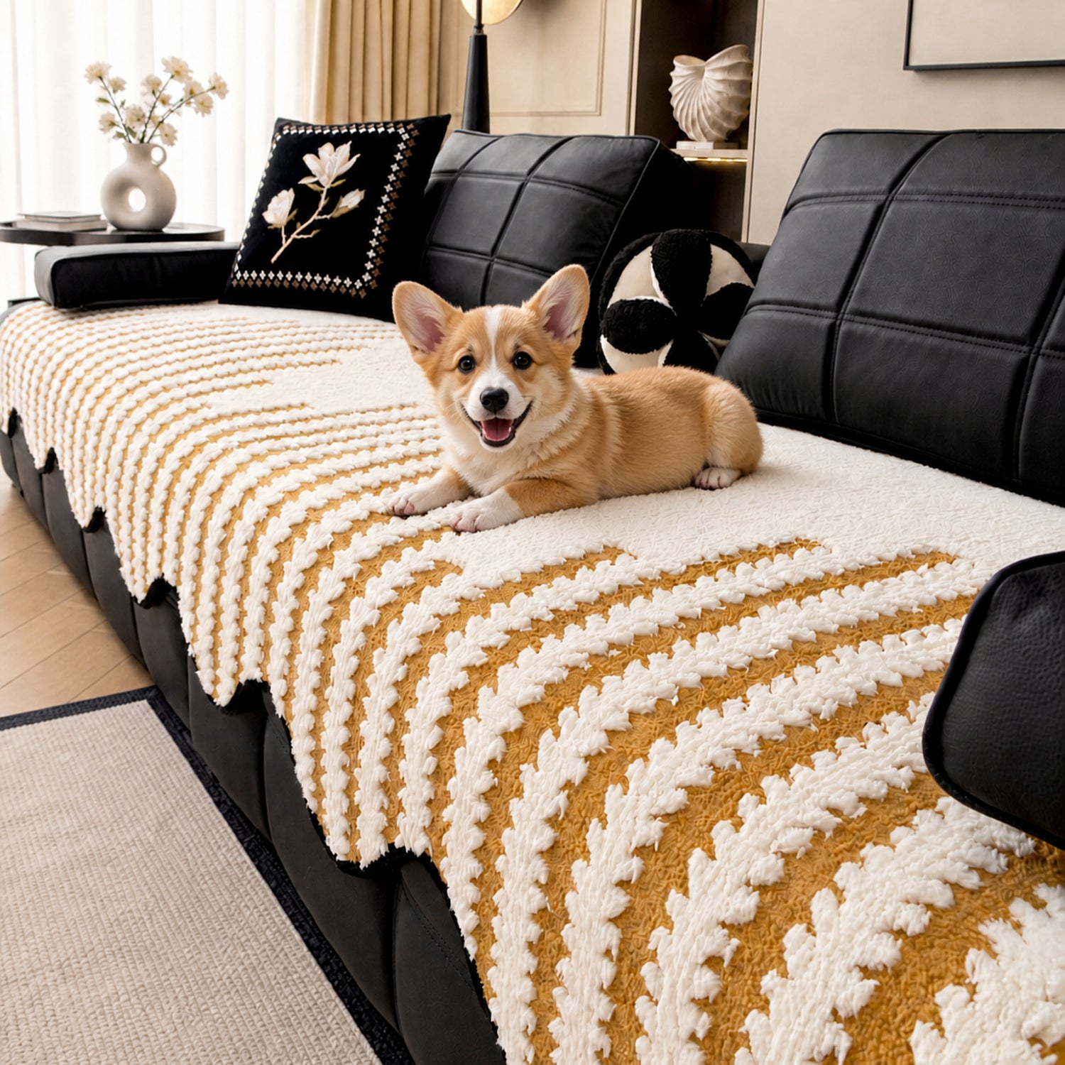 Zebra Wave Chenille Sofa Protector | Soft Non-Slip Machine-Washable Cover