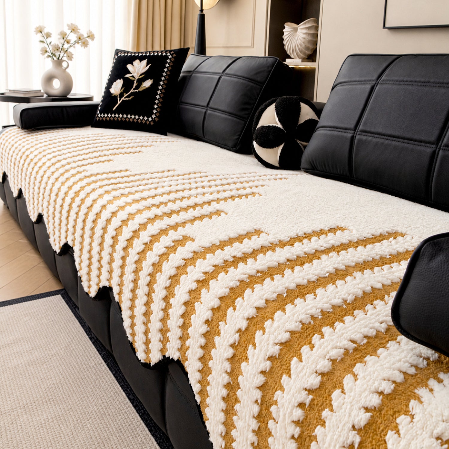 Zebra Wave Chenille Sofa Protector | Soft Non-Slip Machine-Washable Cover