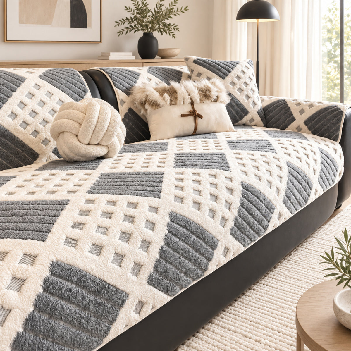 Waffle Sofa Cover | Thick Plush | Non-Slip, Machine-Washable Sofa Protector