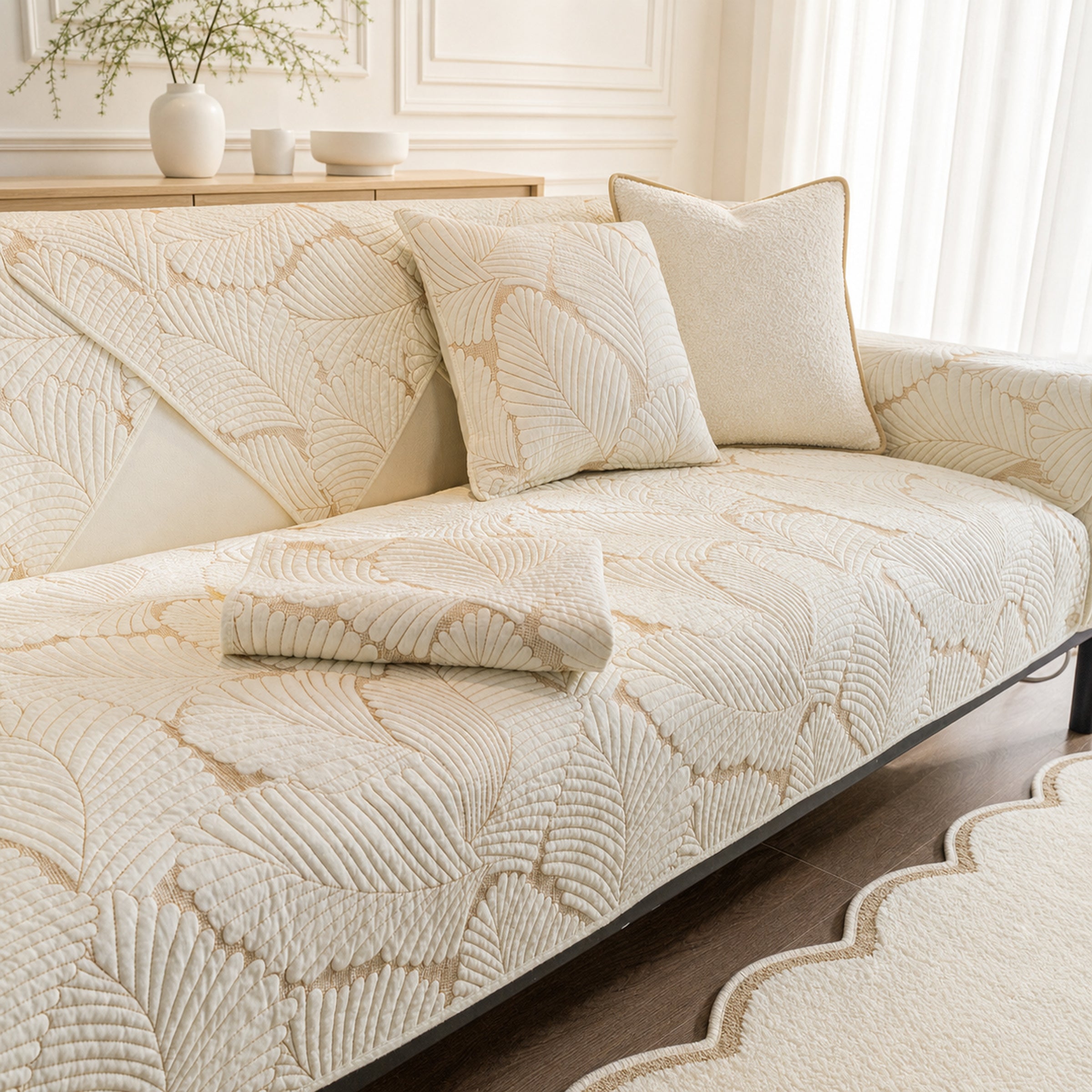Leaf Cotton Sofa Protector | Scratch-Resistant Non-Slip Washable Cover