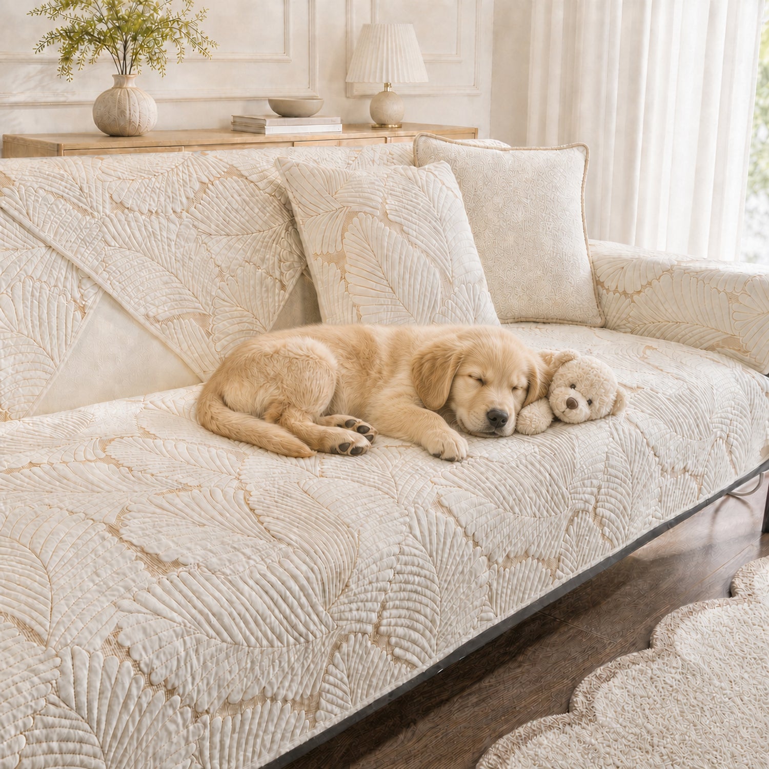 Leaf Cotton Sofa Protector | Scratch-Resistant Non-Slip Washable Cover
