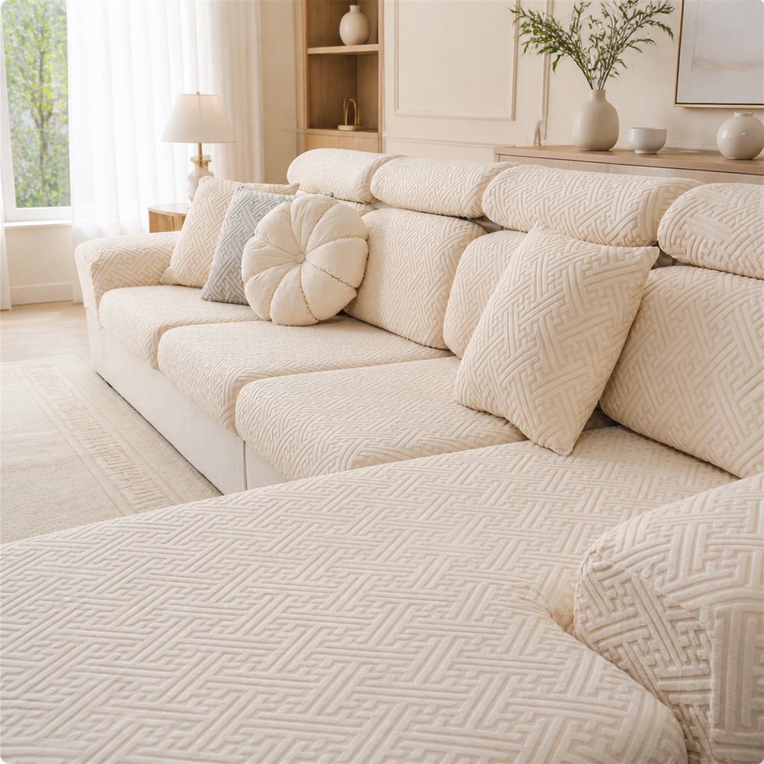 Modern Maze | Stretch Sofa Cushion Covers | Embossed Plush | Washable Sofa Protector