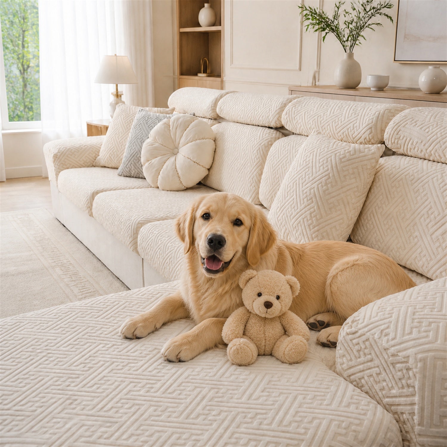 Modern Maze | Stretch Sofa Cushion Covers | Embossed Plush | Washable Sofa Protector