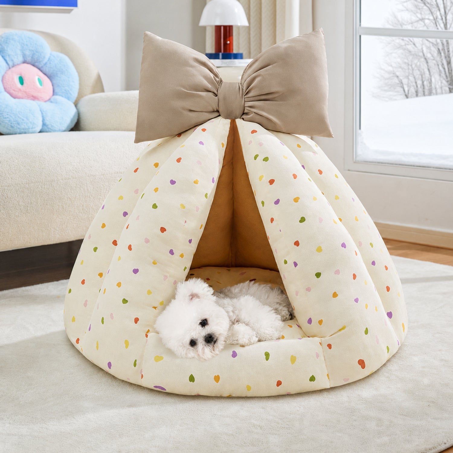Bow Pet Tent Bed | Cotton Blend | Washable Hideaway for Cats & Small Dogs