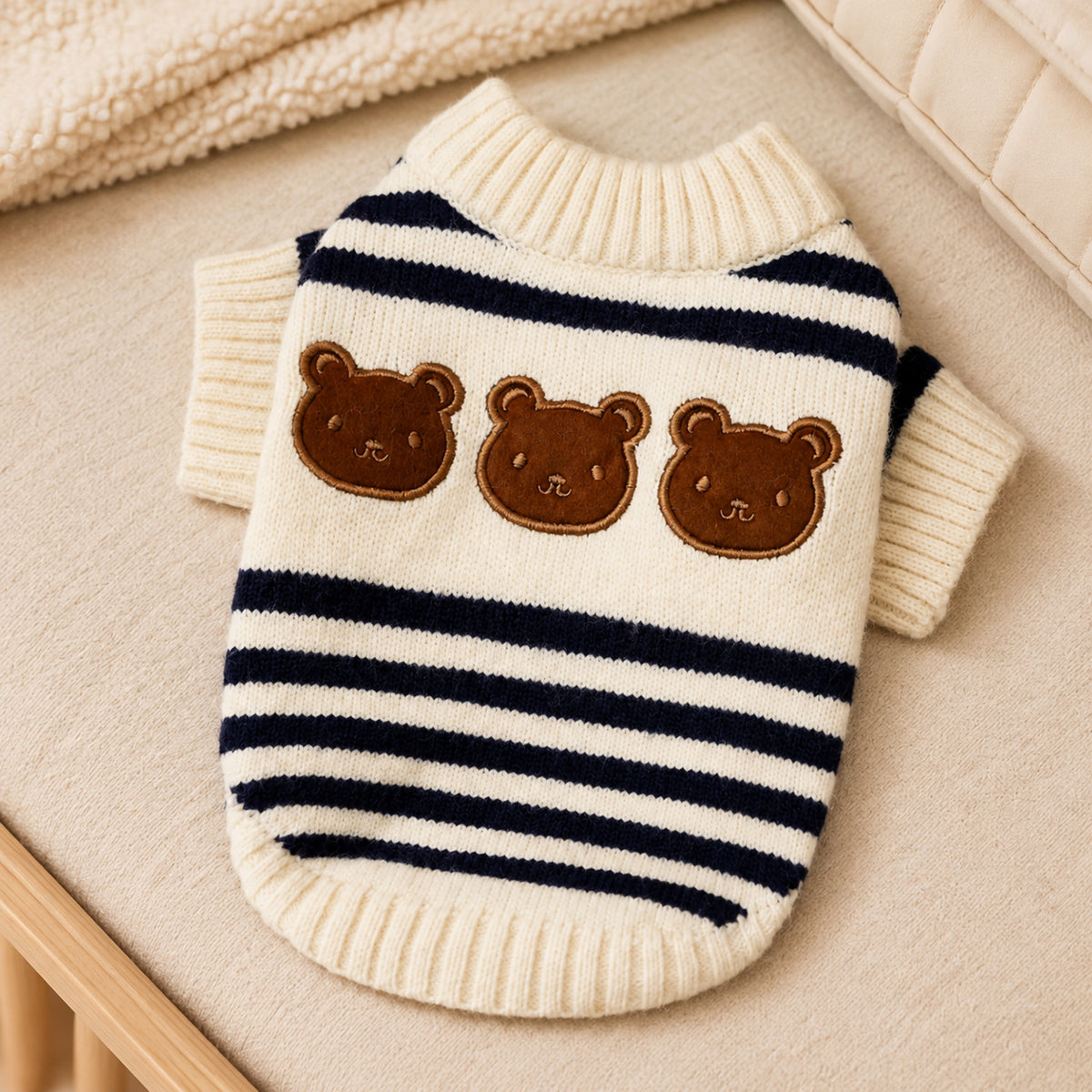 Teddy Bear Stripe Dog Jumper | Cosy Knitted Autumn & Winter Pet Sweater