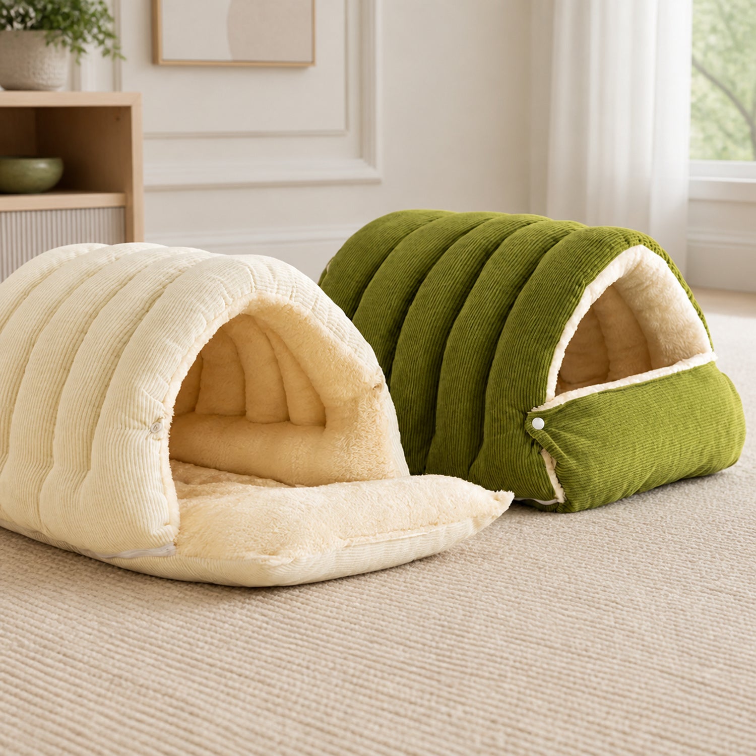 Cosy Tunnel Cat Bed | Warm Corduroy | Removable Washable Hideaway
