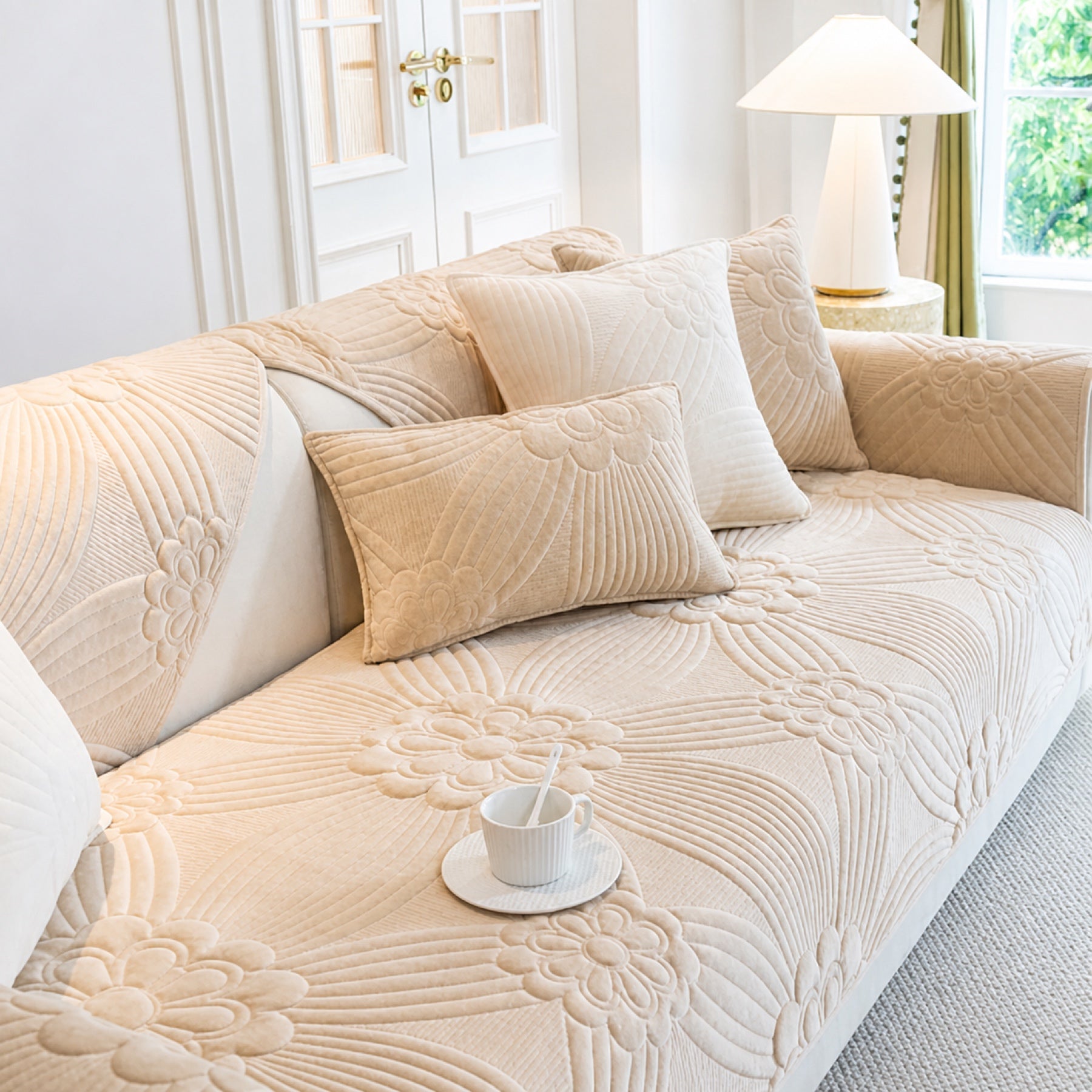 Blossom Quilted Sofa Cover | Thick Plush | Anti-Slip & Machine Washable