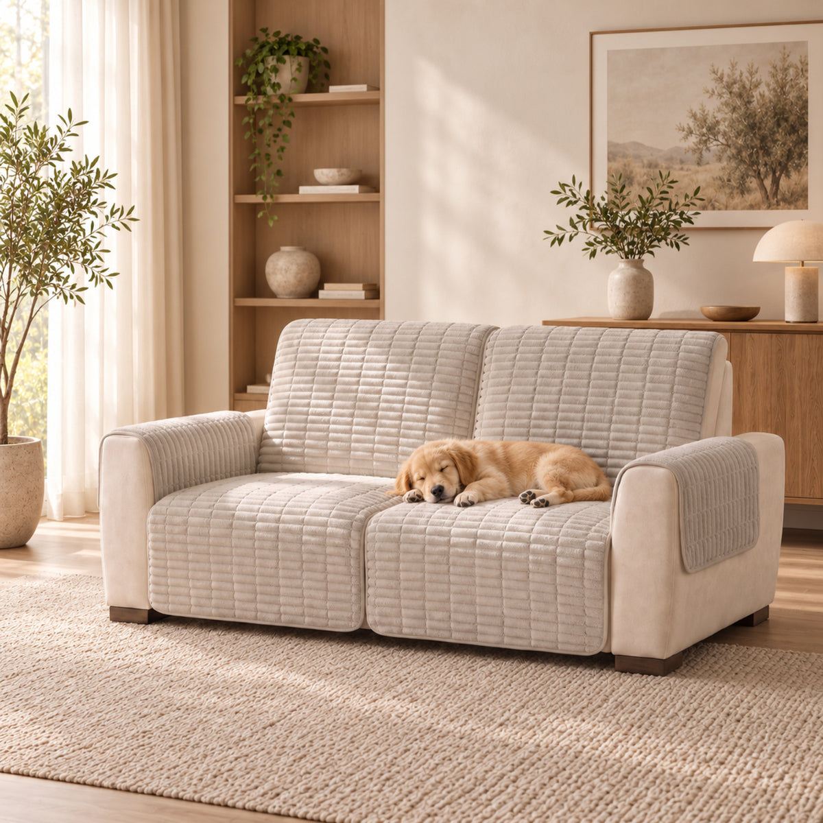 Flannel Recliner Sofa Cover | One-Piece Non-Slip Pet Protector with Elastic Straps