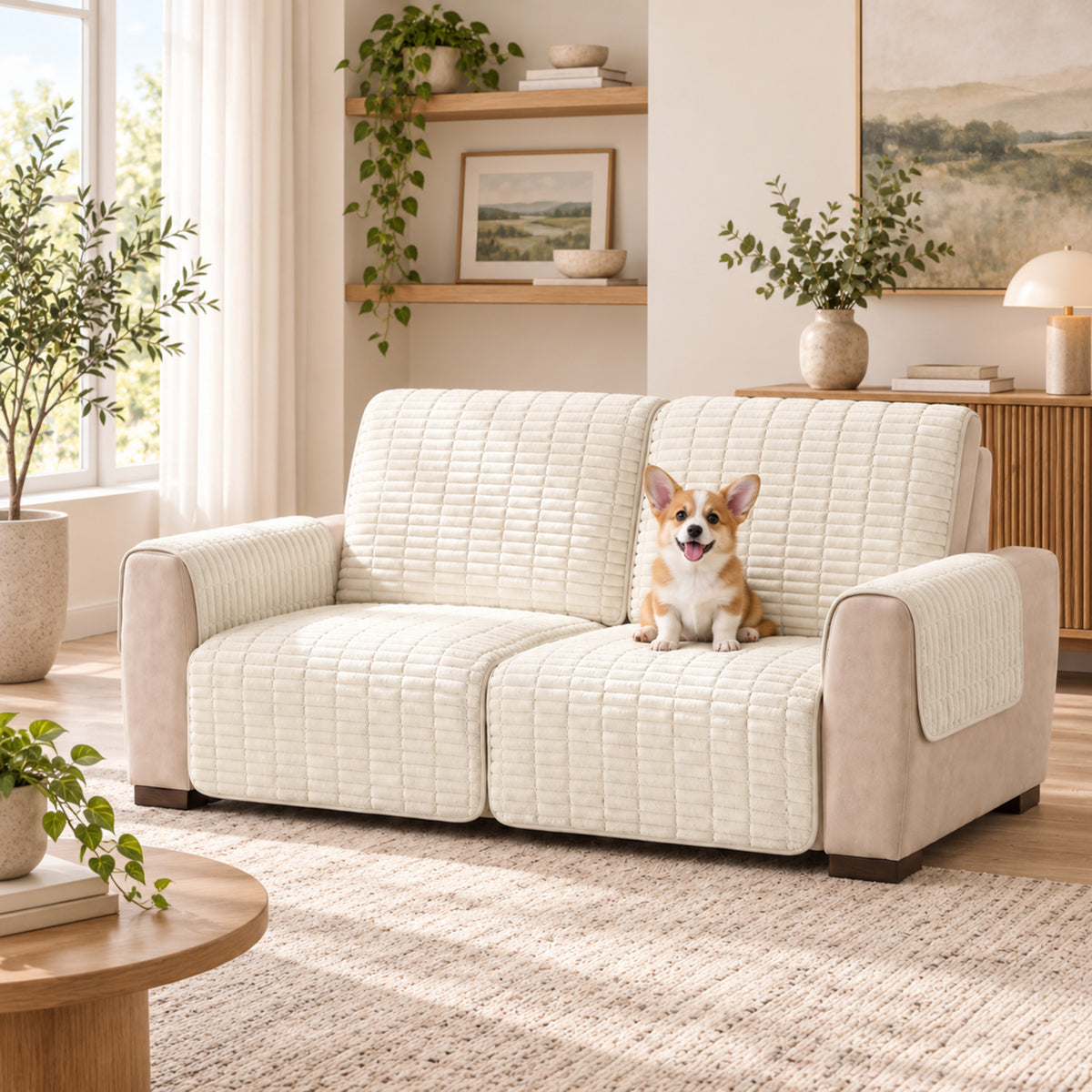 Flannel Recliner Sofa Cover | One-Piece Non-Slip Pet Protector with Elastic Straps
