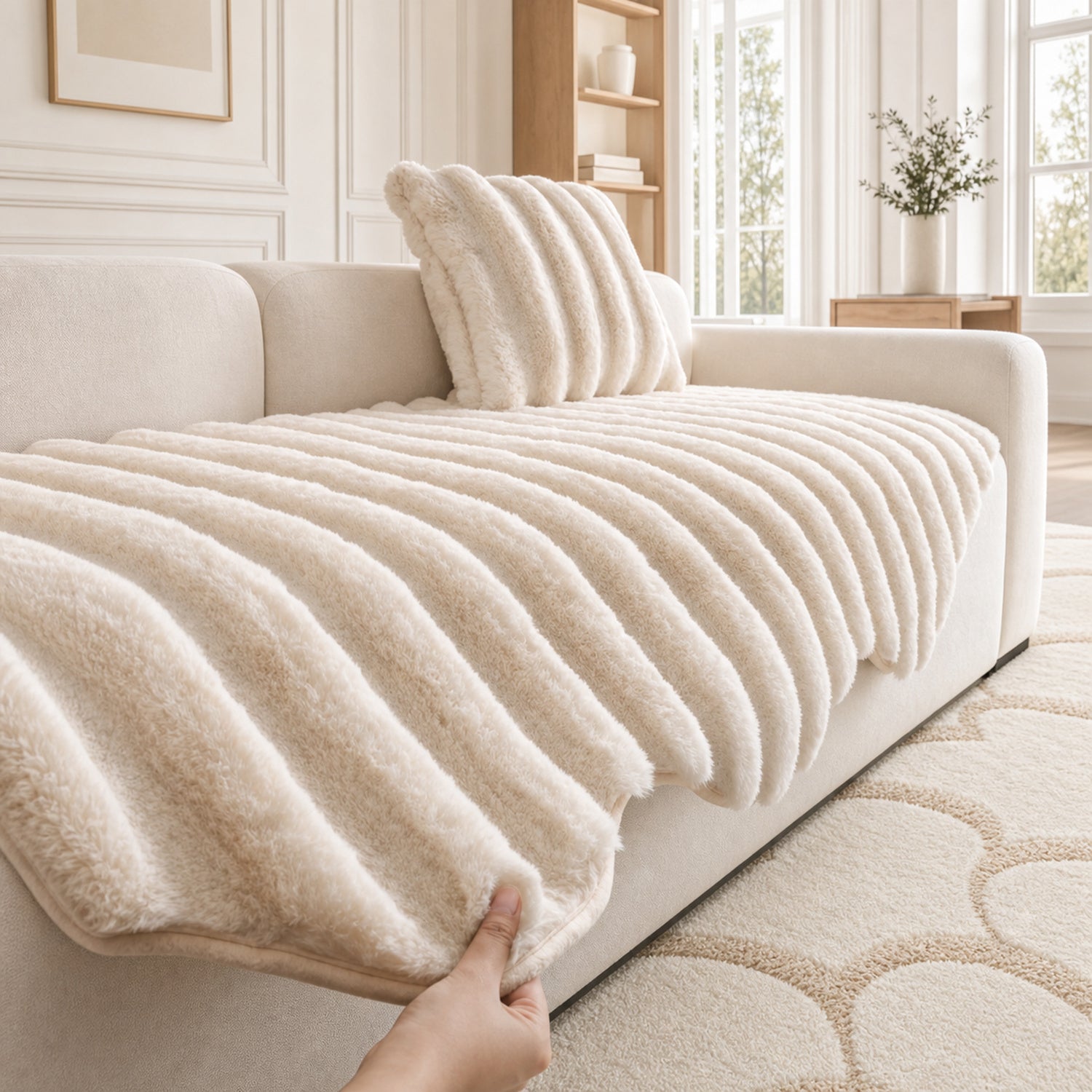 Fluffy Plush Sofa Protector | Thick Soft Non-Slip Washable Cover