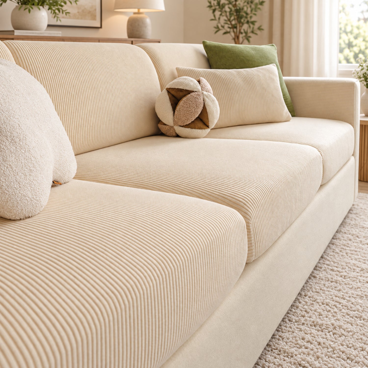 Striped Corduroy Stretch Sofa Cushion Covers | Scratch-Resistant Washable Sofa Protector