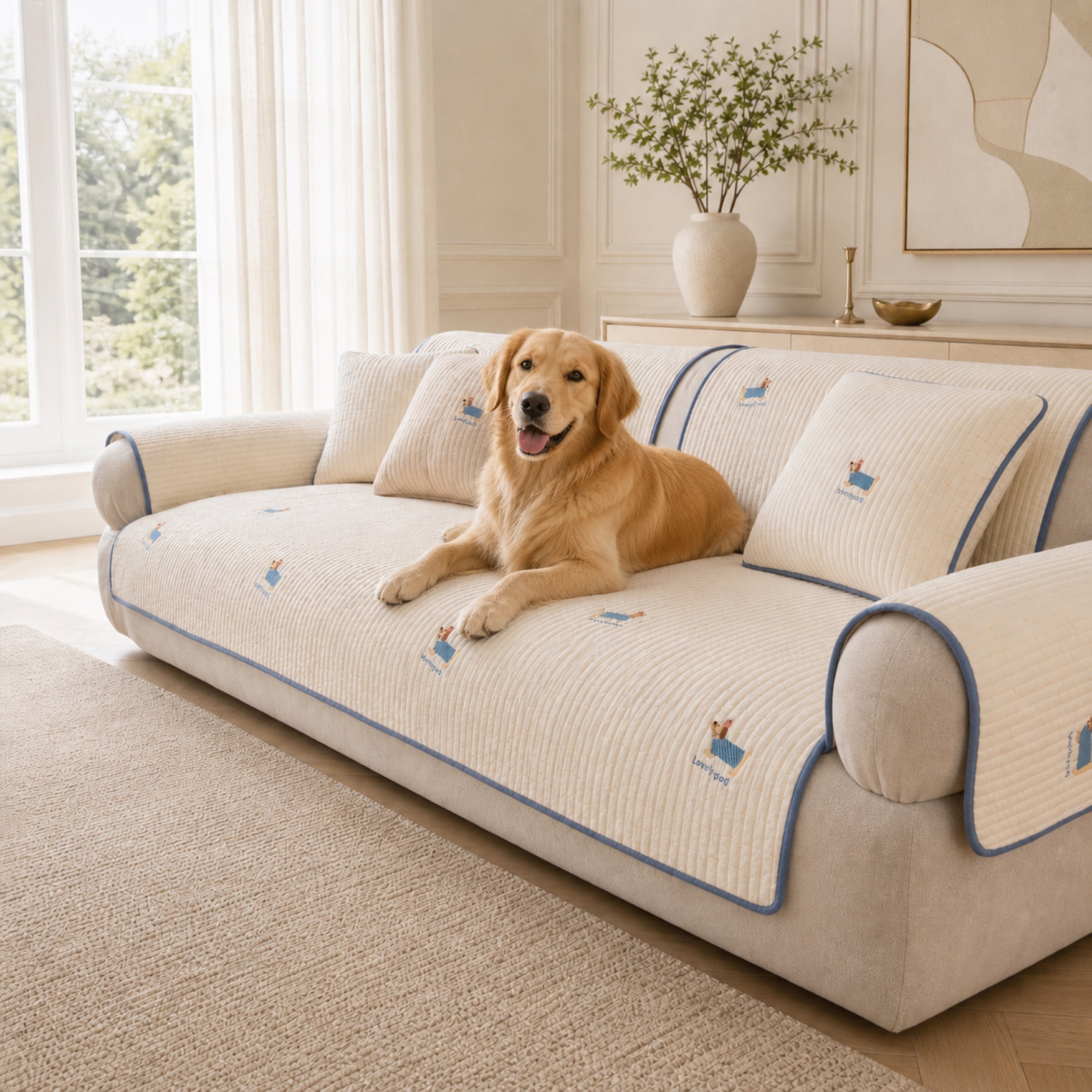 Puppy Pattern Cotton Sofa Cover | Soft Non-Slip All-Season Protector