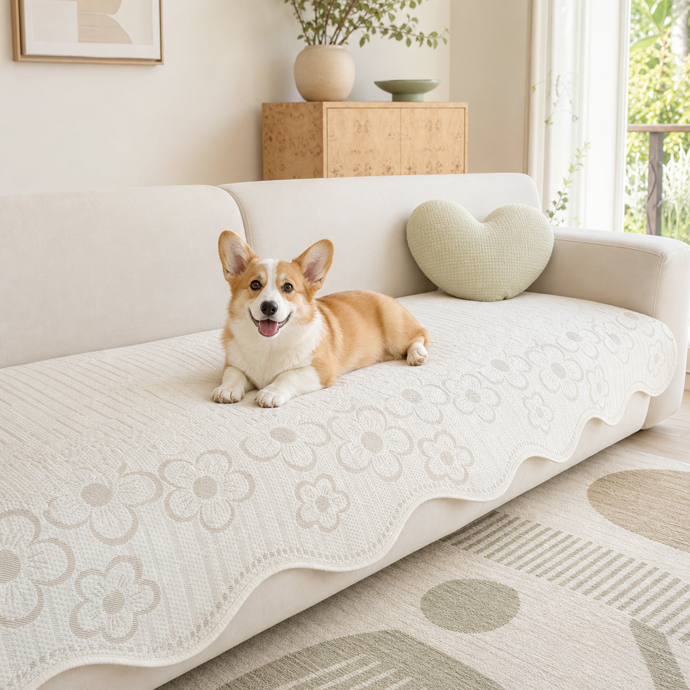 Floral Cooling Sofa Cover | Washable Non-Slip Couch Mat | Pet-Friendly Protector