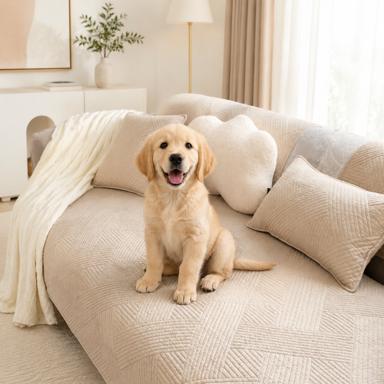 Diamond Weave Cotton Sofa Protector | Quilted Non-Slip Washable Cover