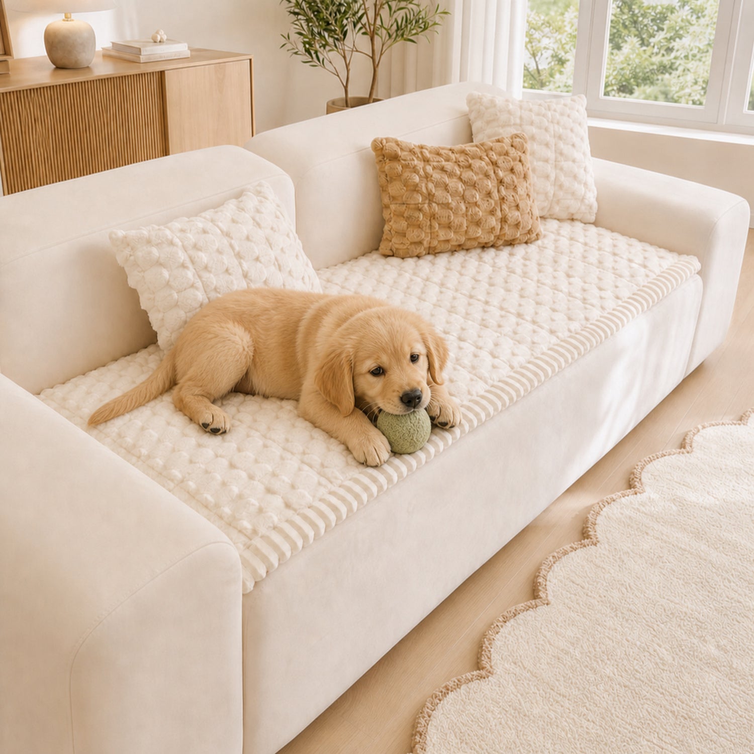 Honeycomb Plush Sofa Protector | Thick Non-Slip Washable Pet-Friendly Cover