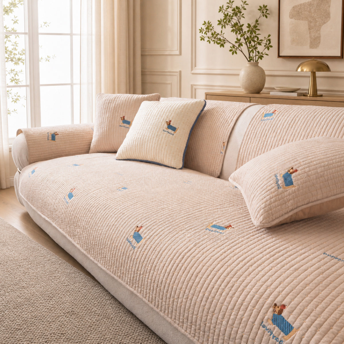 Puppy Pattern Cotton Sofa Cover | Soft Non-Slip All-Season Protector