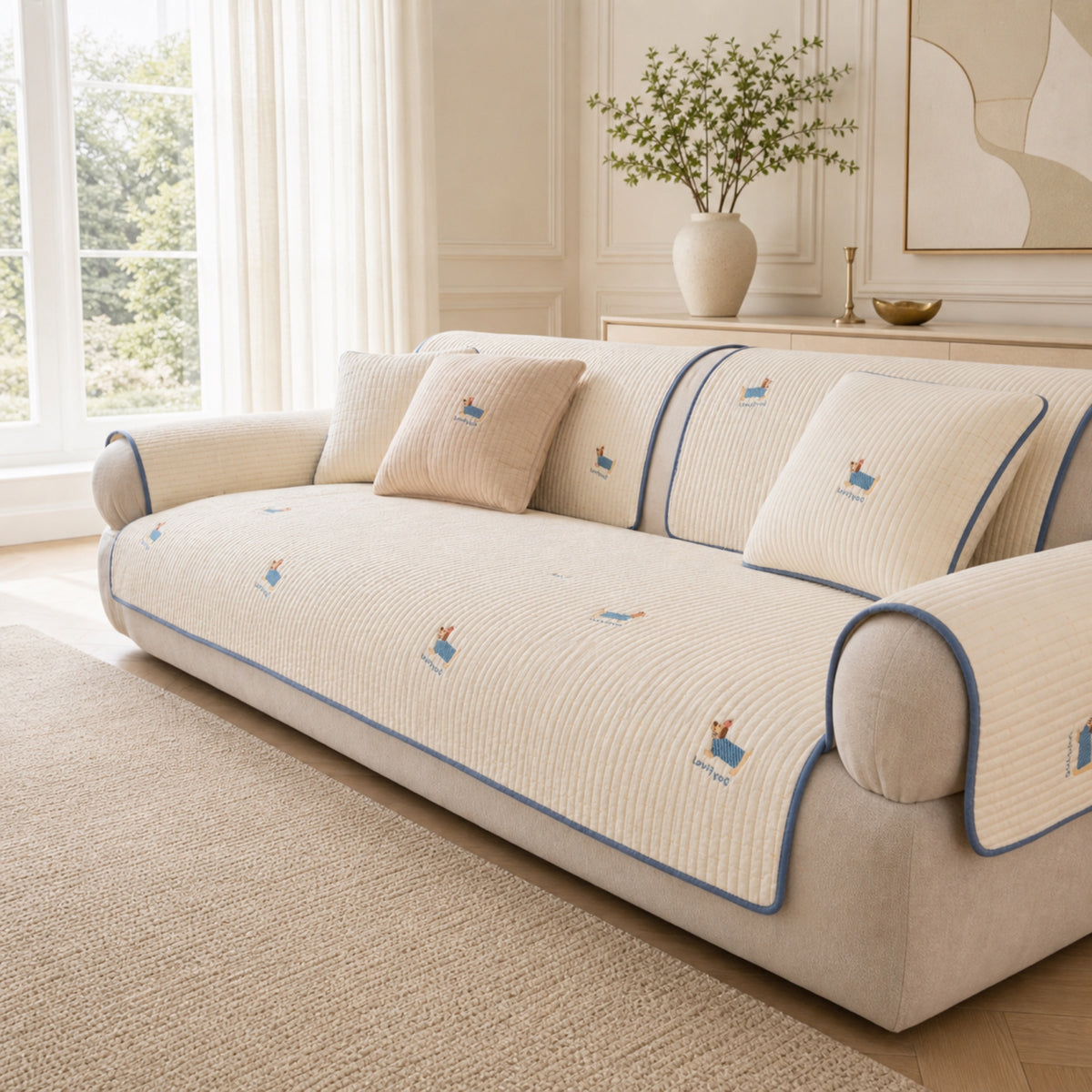 Puppy Pattern Cotton Sofa Cover | Soft Non-Slip All-Season Protector