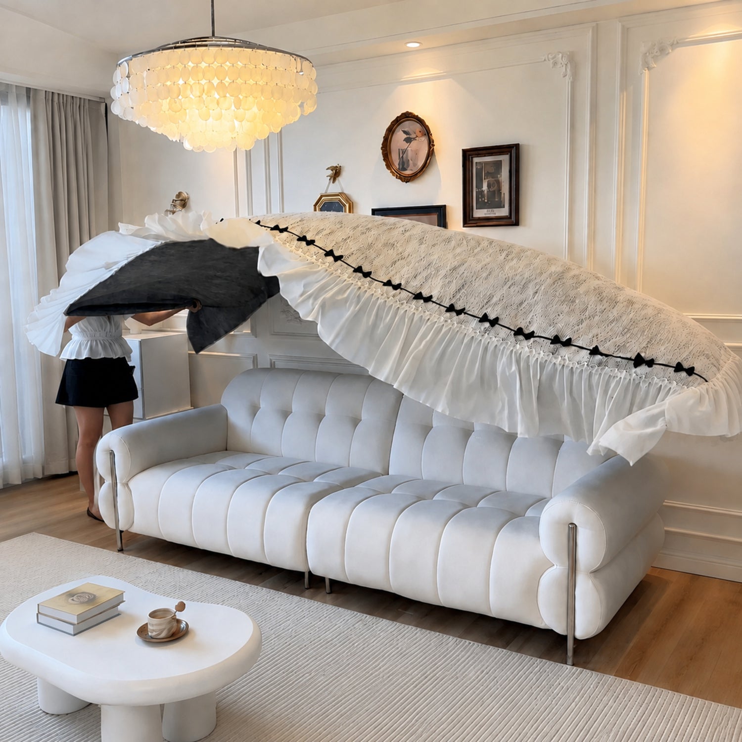 Ribbon Bow Chenille Sofa Throw | Machine-Washable All Season