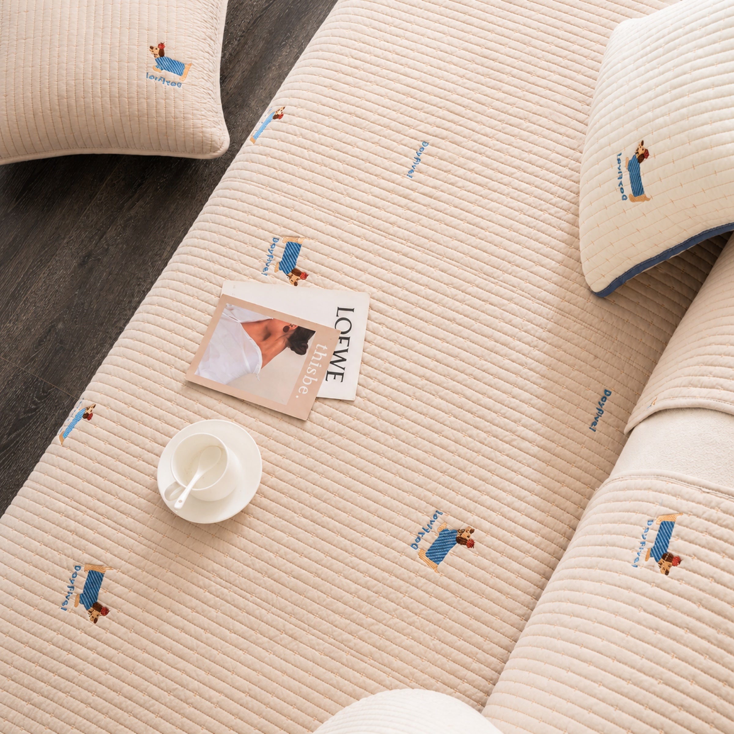 Puppy Pattern Cotton Sofa Cover | Soft Non-Slip All-Season Protector