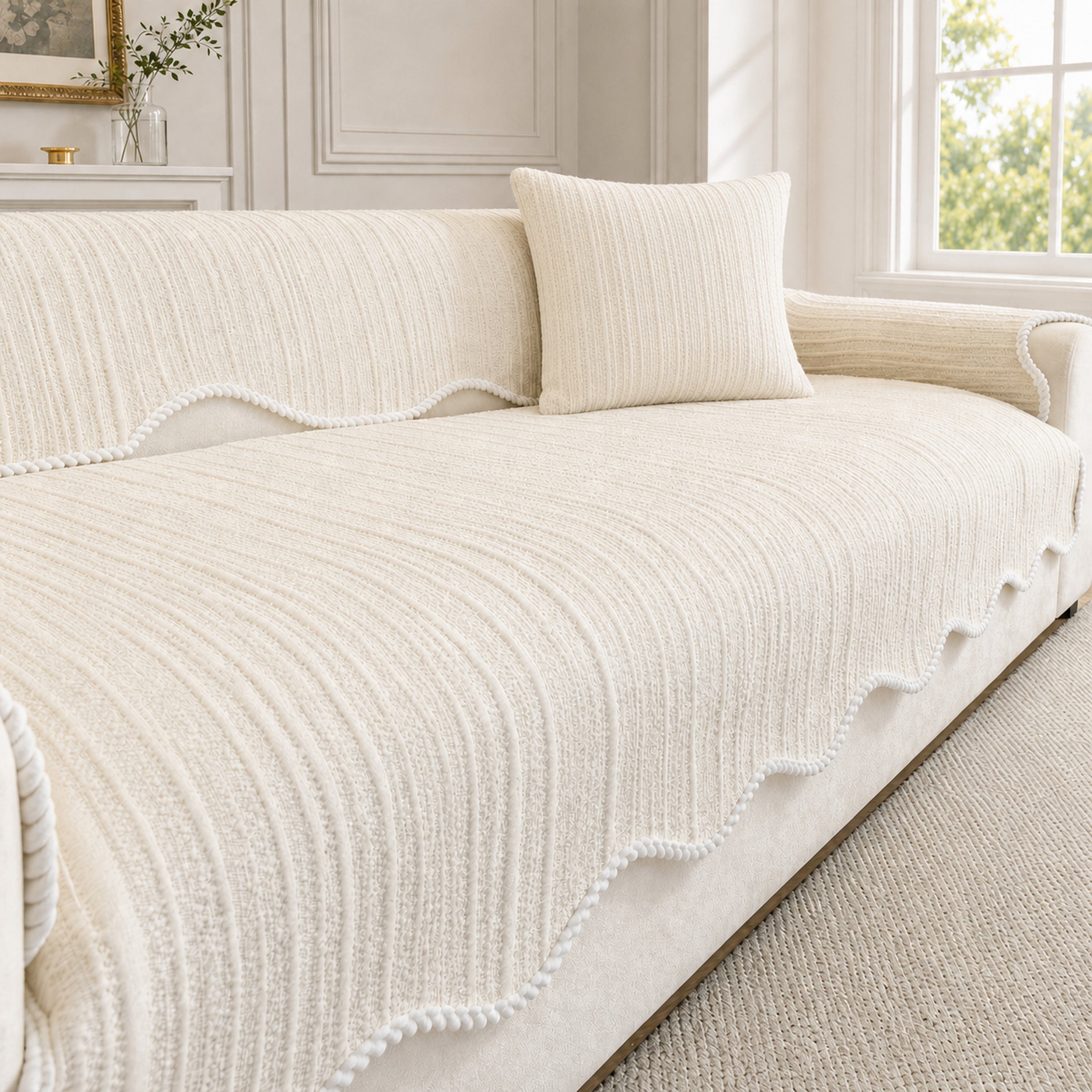 Wavy Cooling Sofa Cover | Breathable Anti-Scratch | Non-Slip Summer Fabric