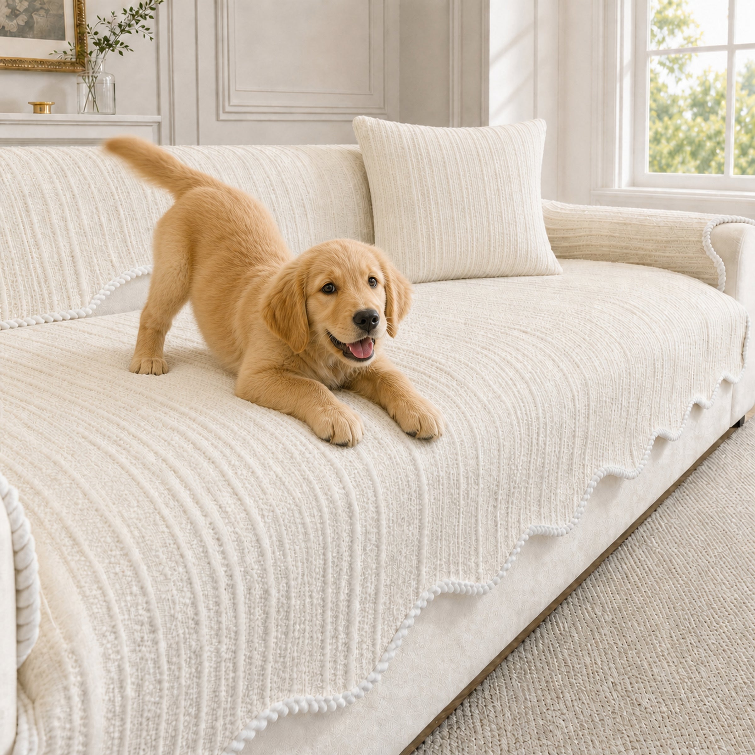 Wavy Cooling Sofa Cover | Breathable Anti-Scratch | Non-Slip Summer Fabric