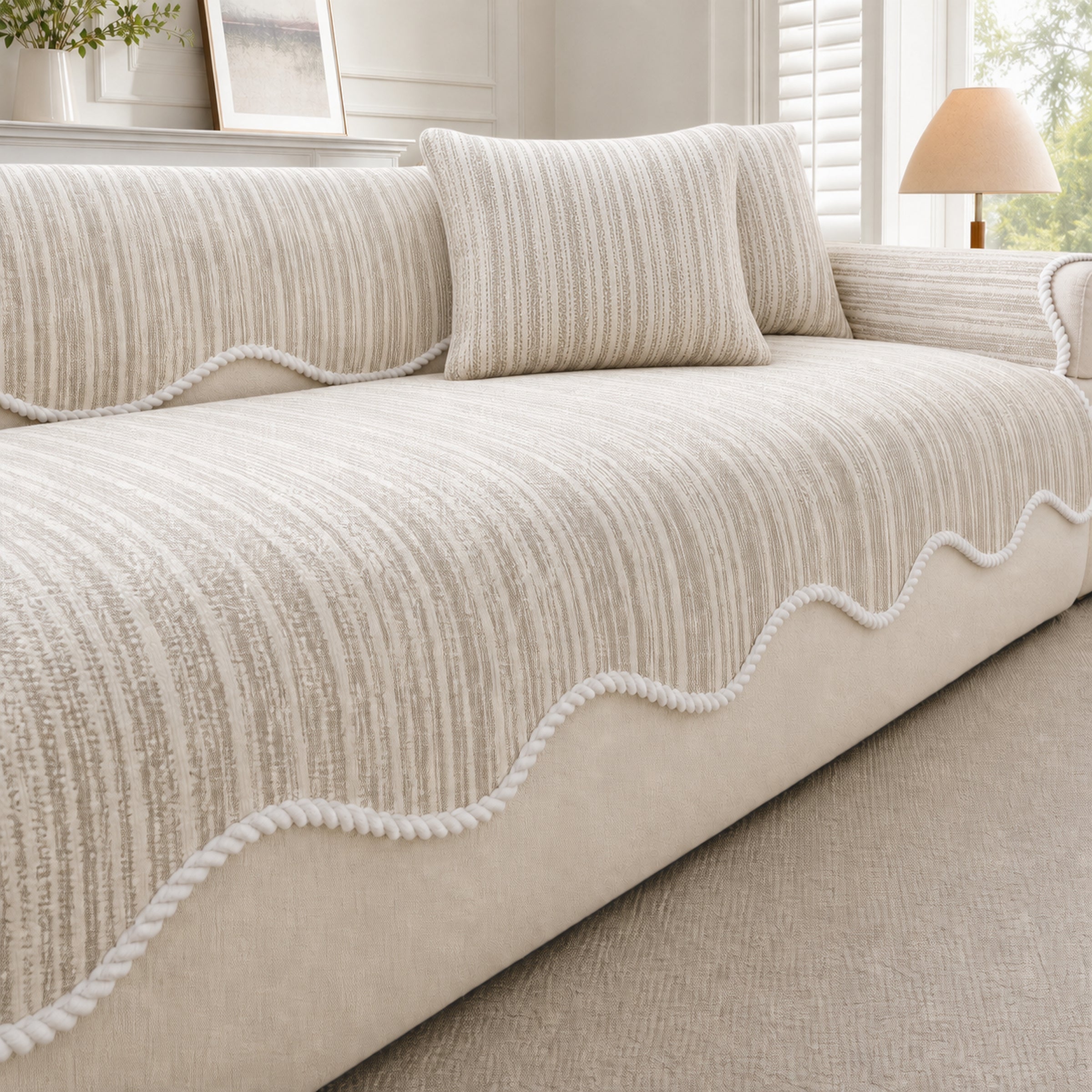 Wavy Cooling Sofa Cover | Breathable Anti-Scratch | Non-Slip Summer Fabric