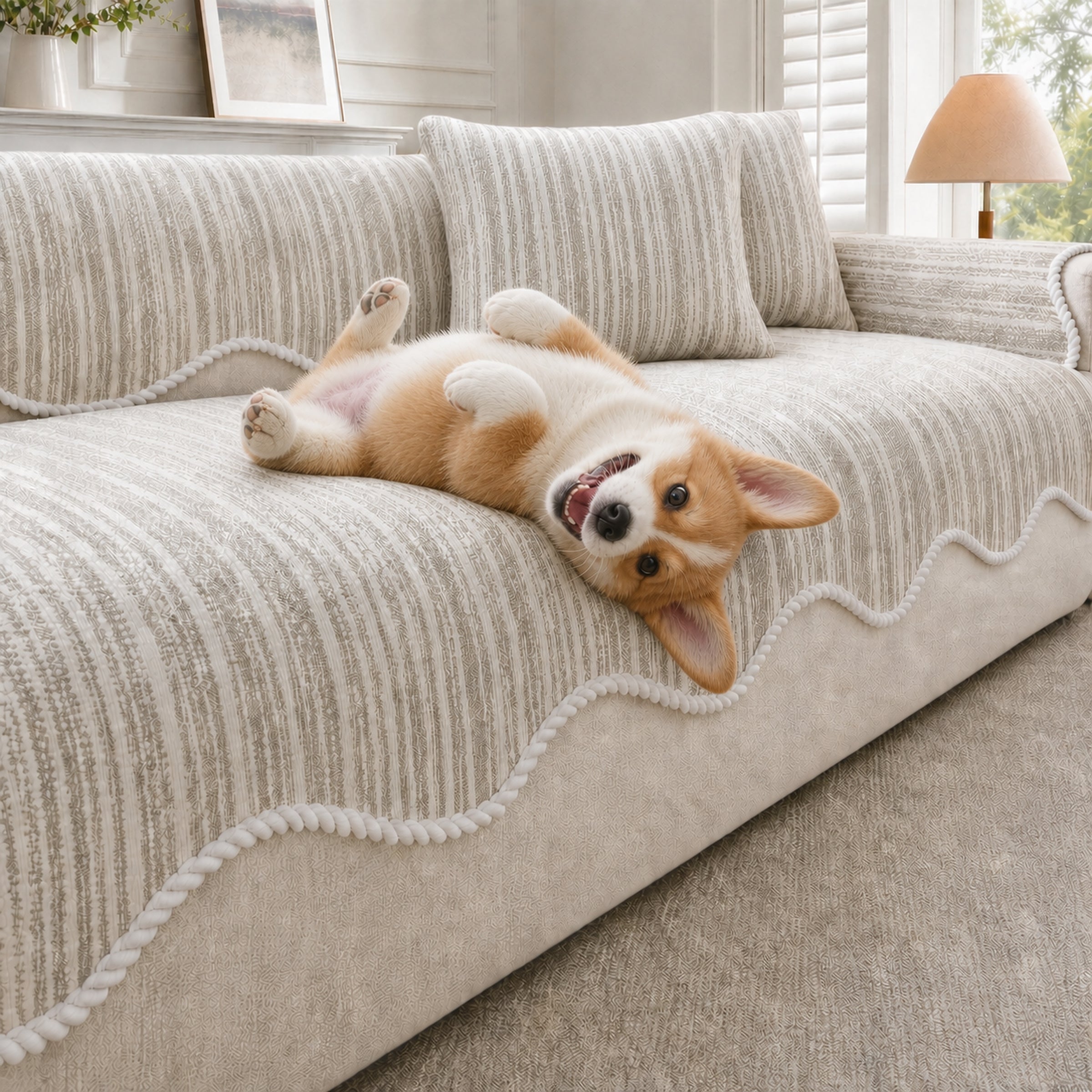 Wavy Cooling Sofa Cover | Breathable Anti-Scratch | Non-Slip Summer Fabric